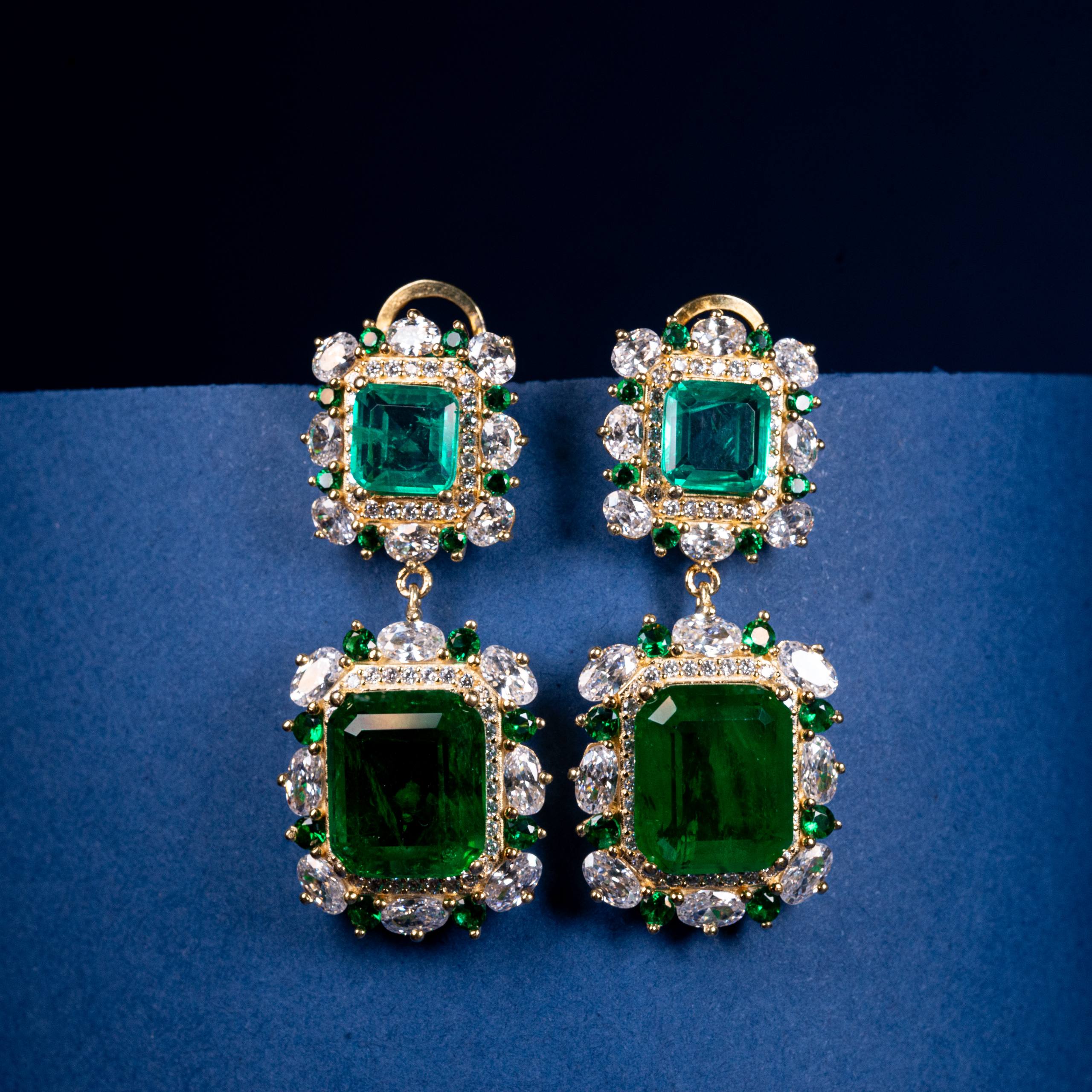 Emerald Majesty Zircon Statement Drop Earrings