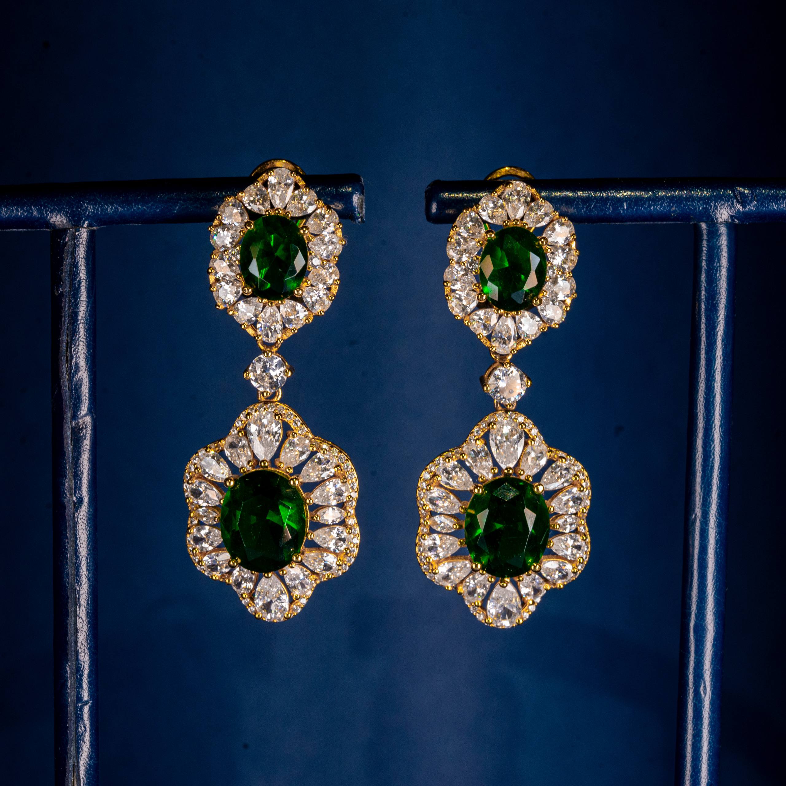 Emerald Bloom Zircon Drop Earrings