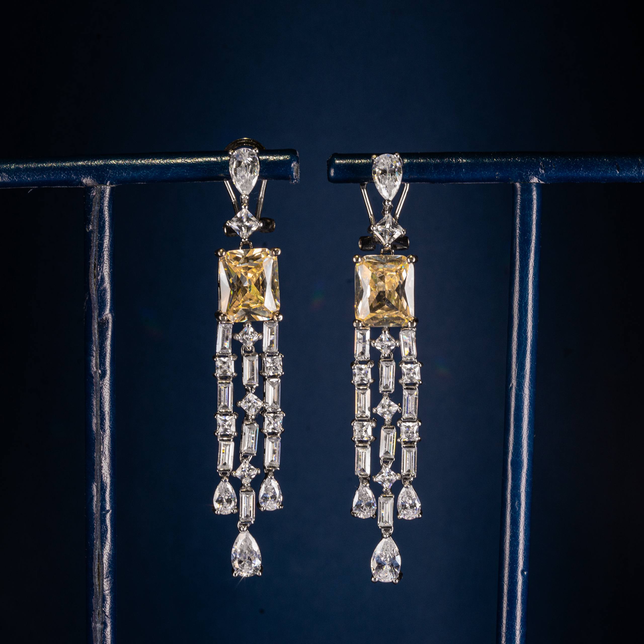 Champagne Radiance Geometric Zircon Drop Earrings