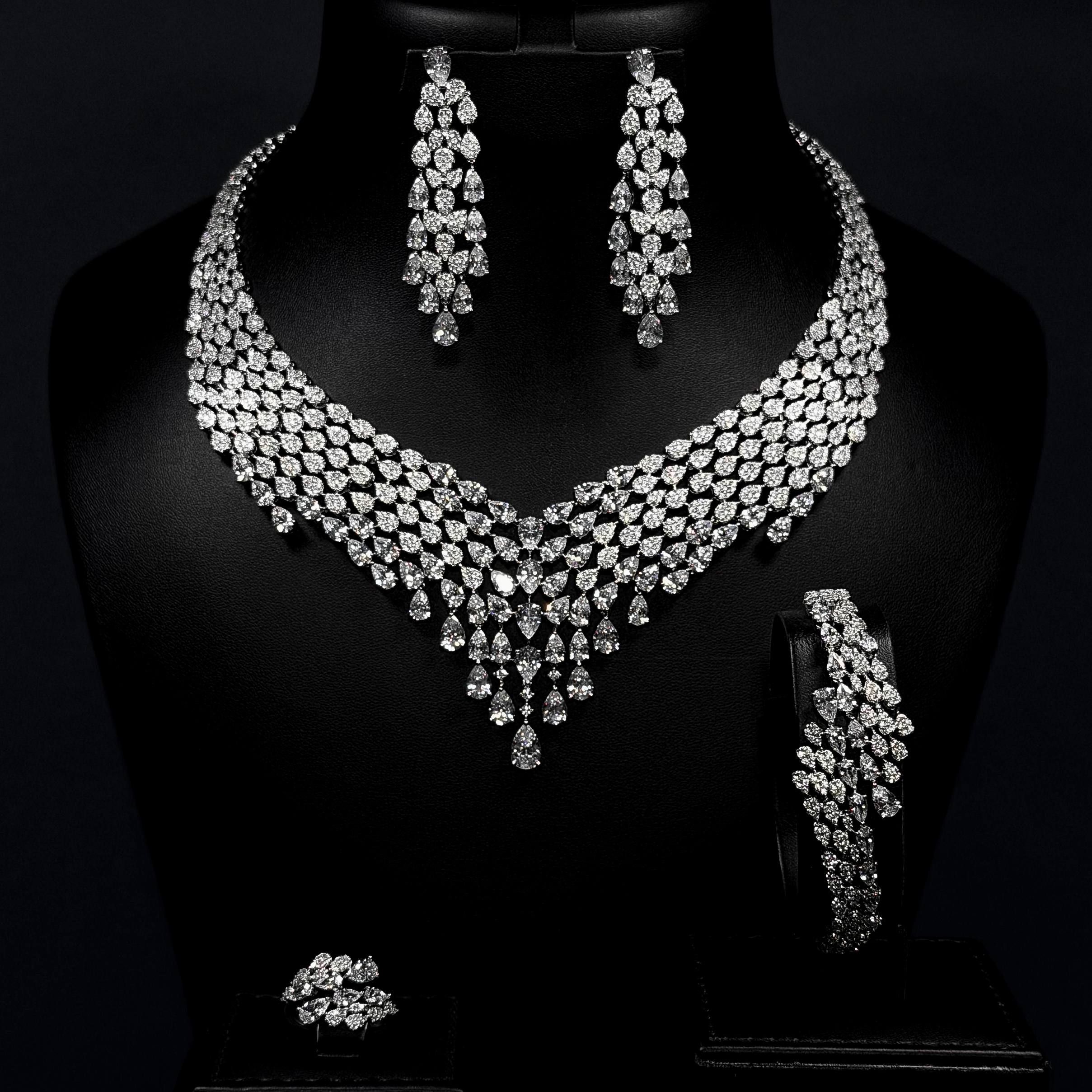 Royal Drape White Zircon Rhodium Plated Luxury Full Set