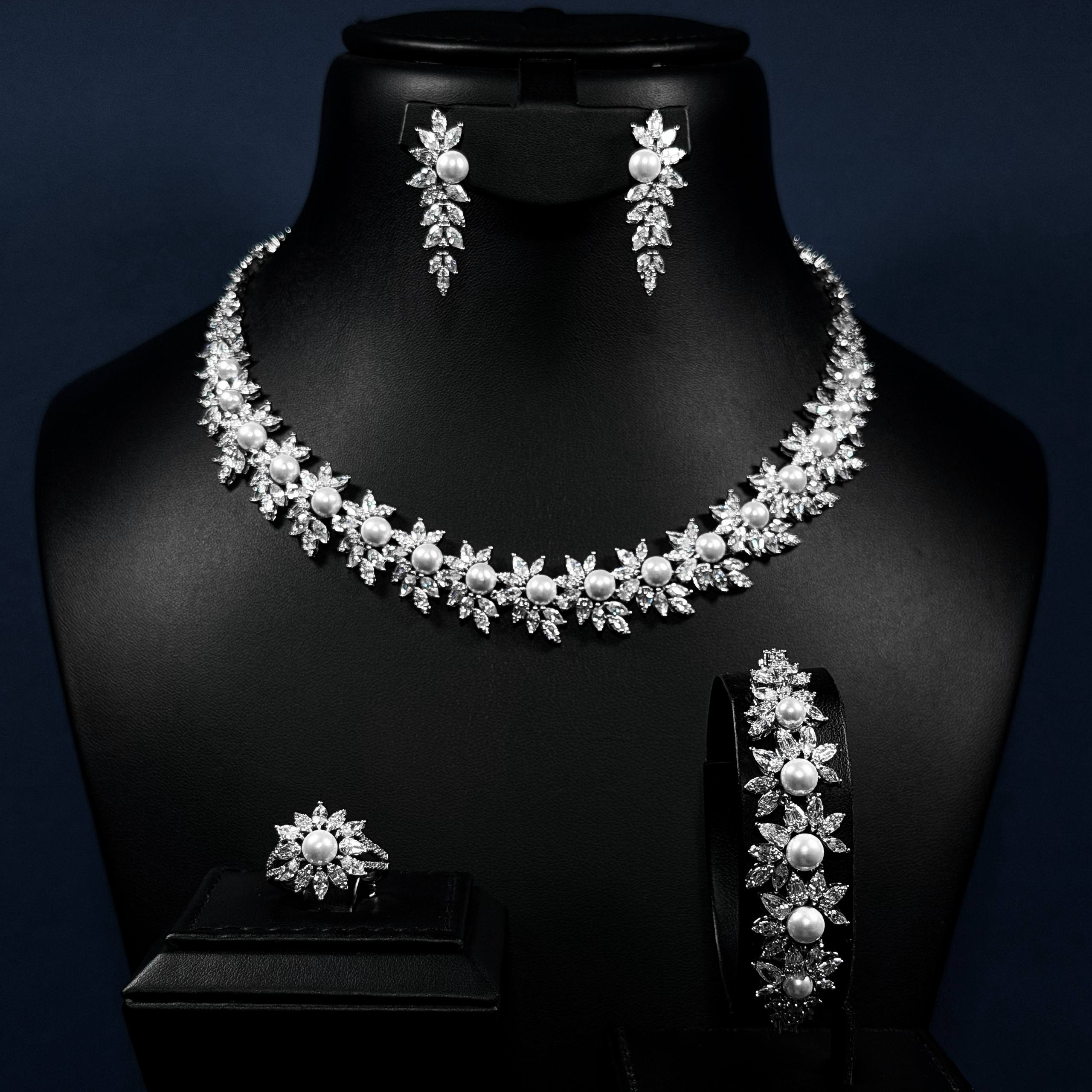 Pearl Blossom White Zircon Full Set