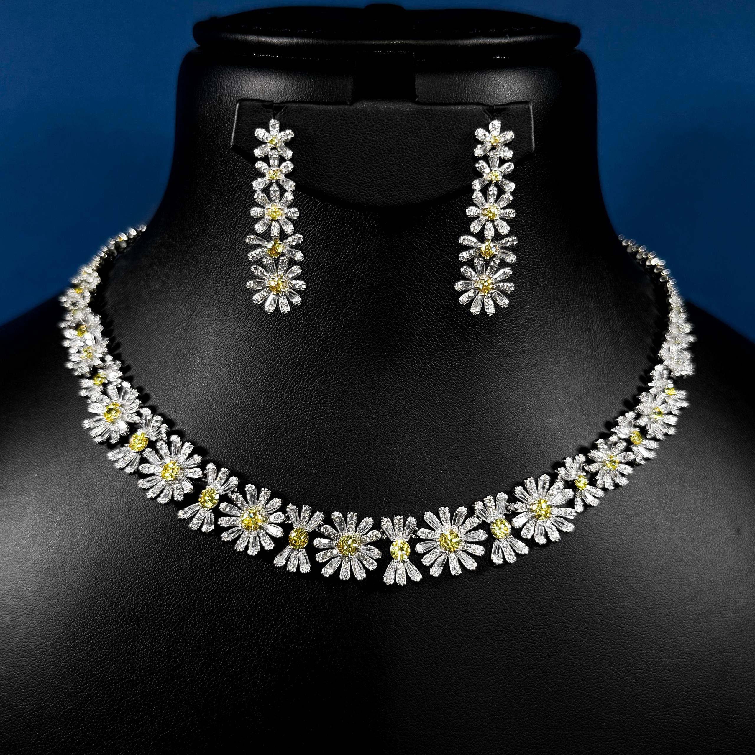 Sunlit Daisy White & Yellow 925 Silver Full Set