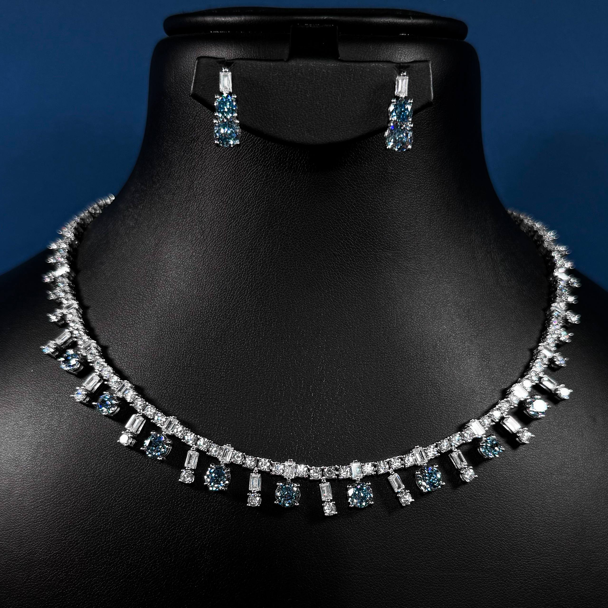 Midnight Cascade Blue & White 925 Silver Full Set