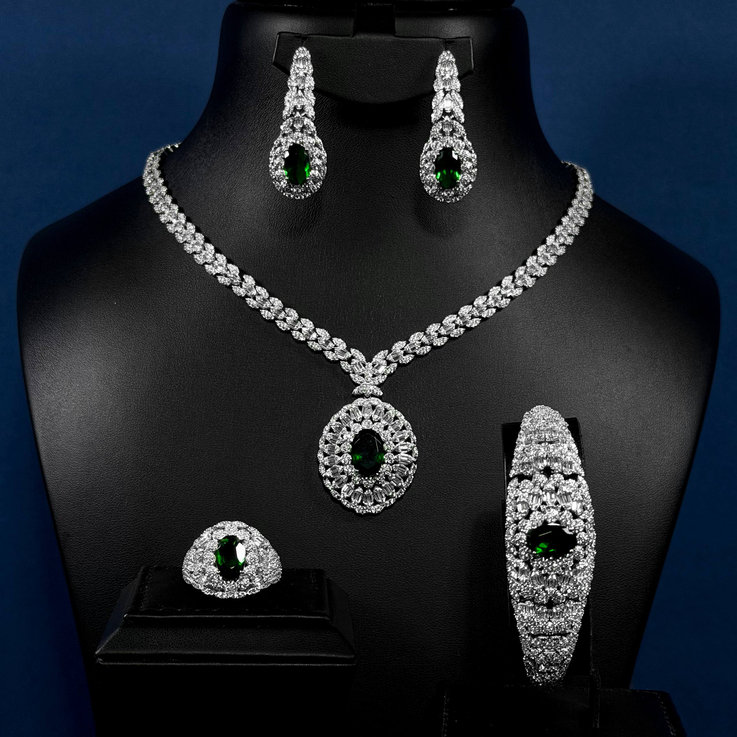 Emerald Majesty Green & White 925 Silver Full Set