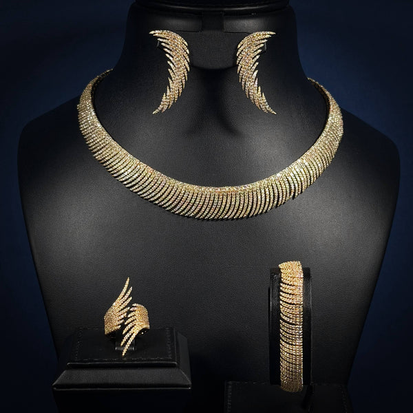طقم الزركون الأبيض الكامل بتصميم أوريك فرينج