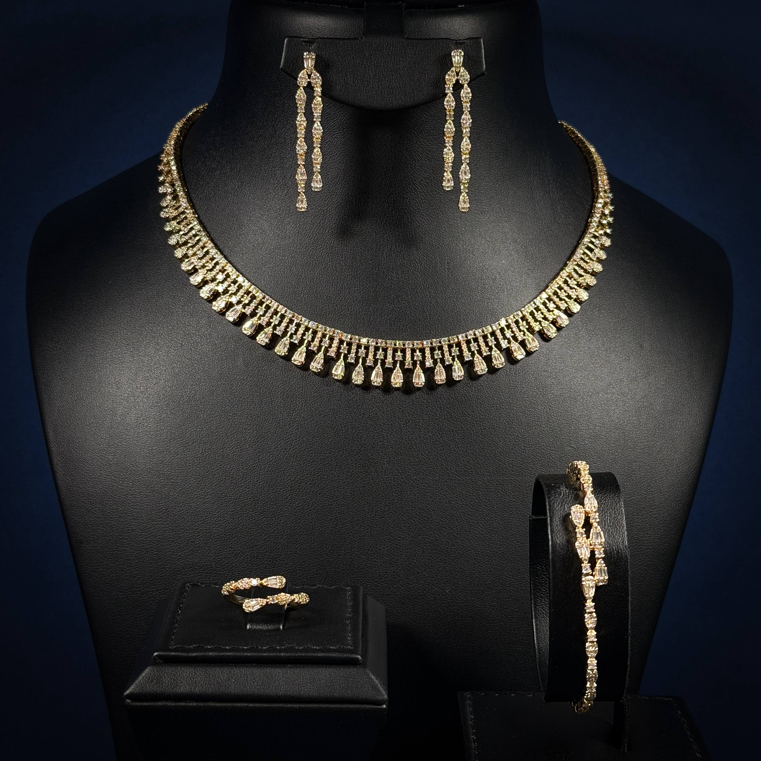 Gold Plated Teardrop White Zircon Full Set