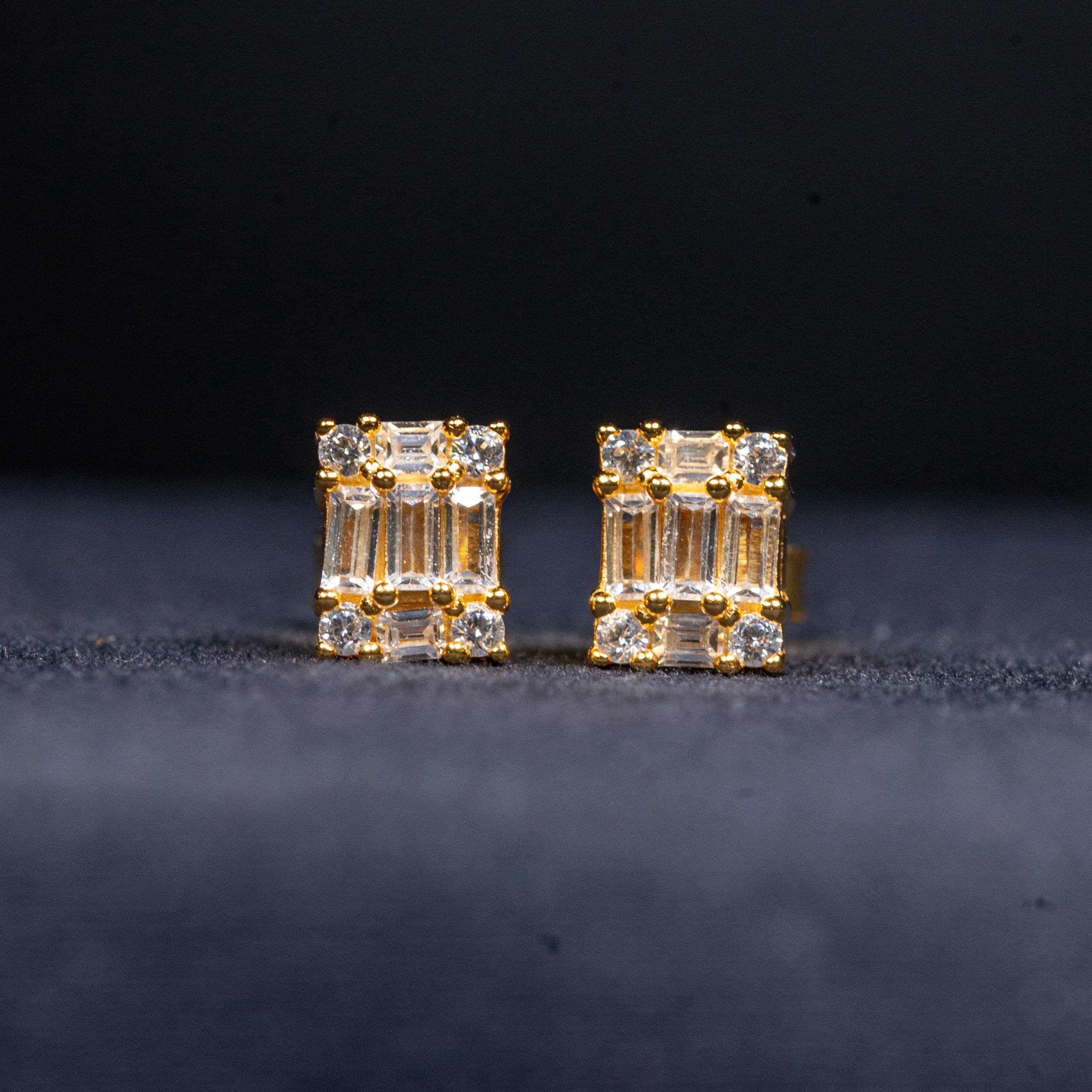 Aureline White Zircon Emerald Mosaic Gold-Plated Stud Earrings in 925 Silver