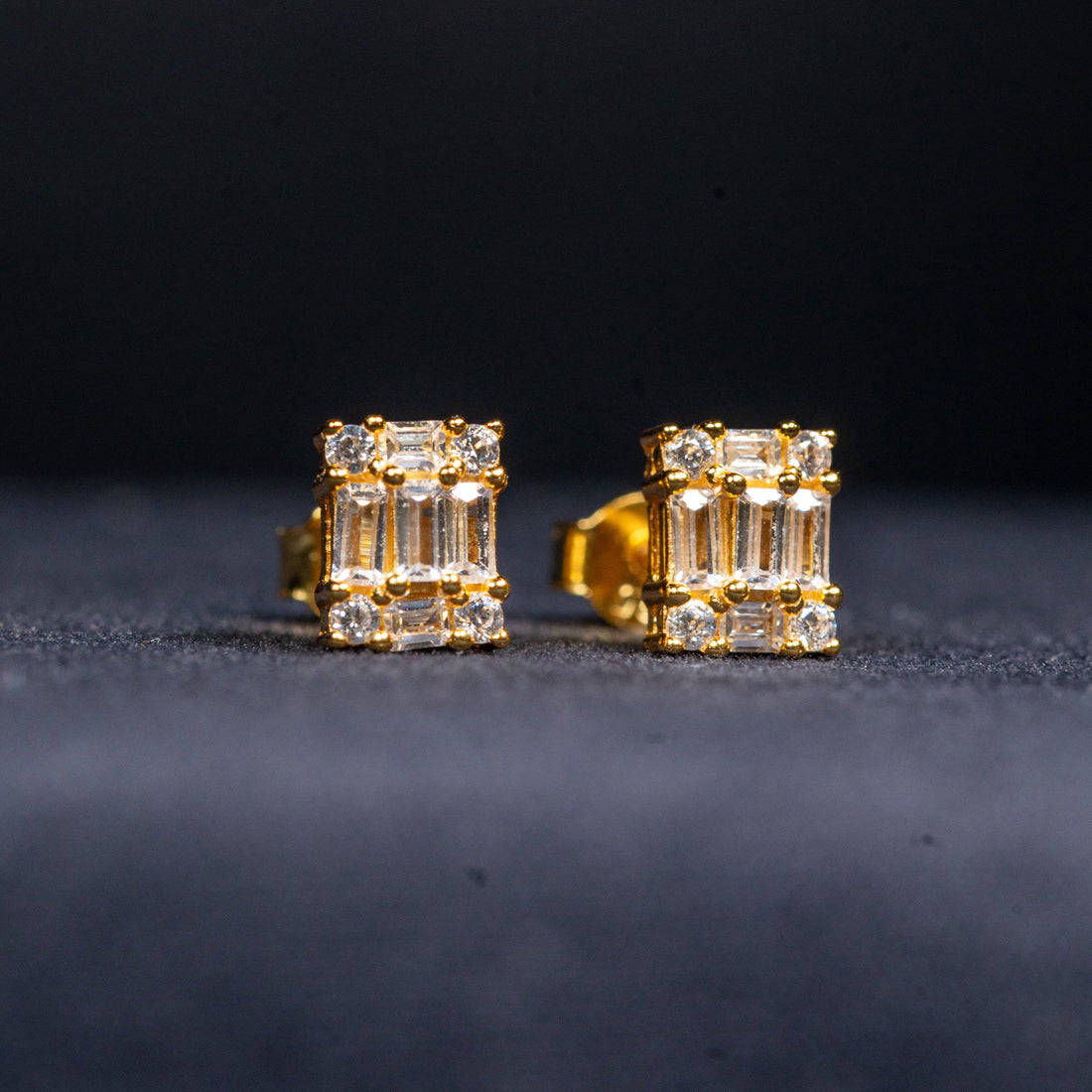 Aureline White Zircon Emerald Mosaic Gold-Plated Stud Earrings in 925 Silver