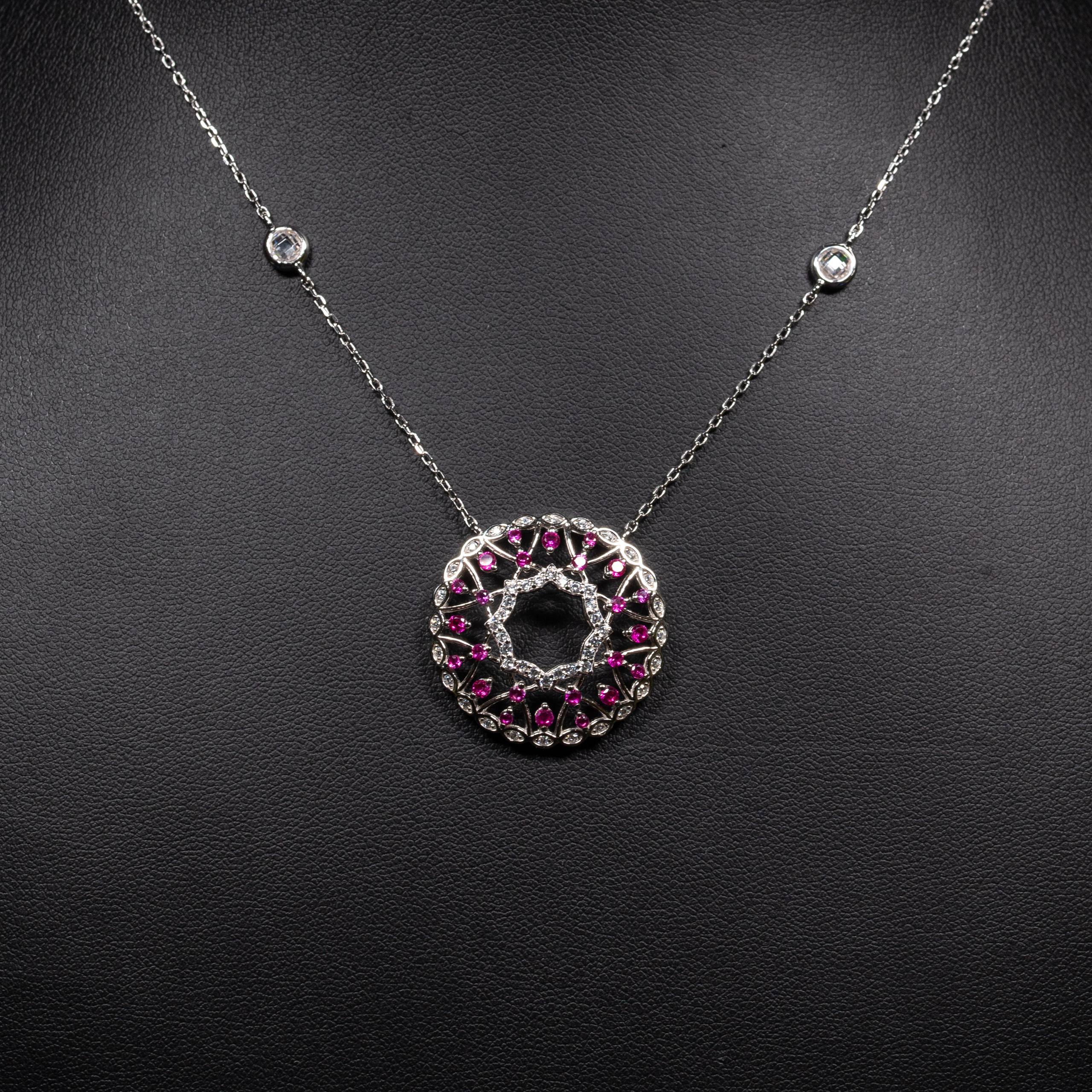 Dolce Mondo Maysa Ruby Red & White Zircon 925 Silver Pendant & Earring Set