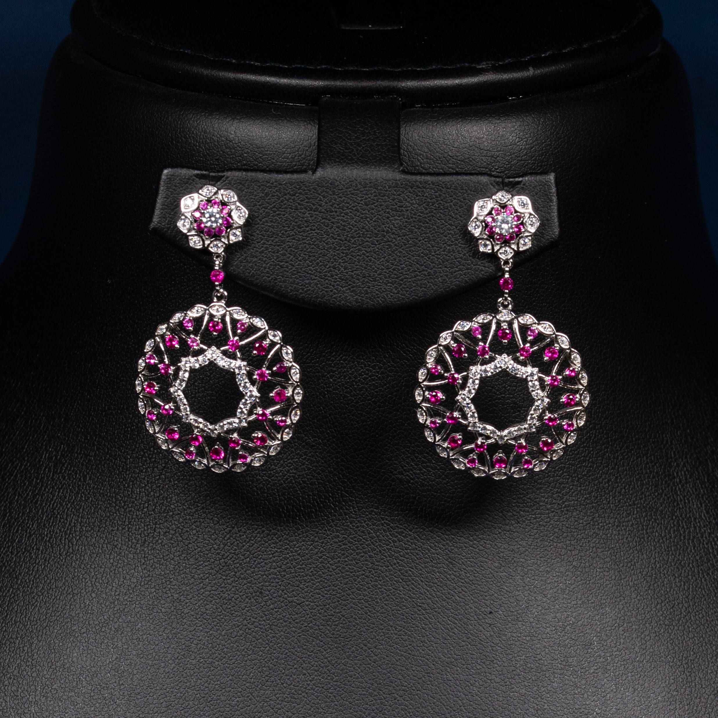 Dolce Mondo Maysa Ruby Red & White Zircon 925 Silver Pendant & Earring Set