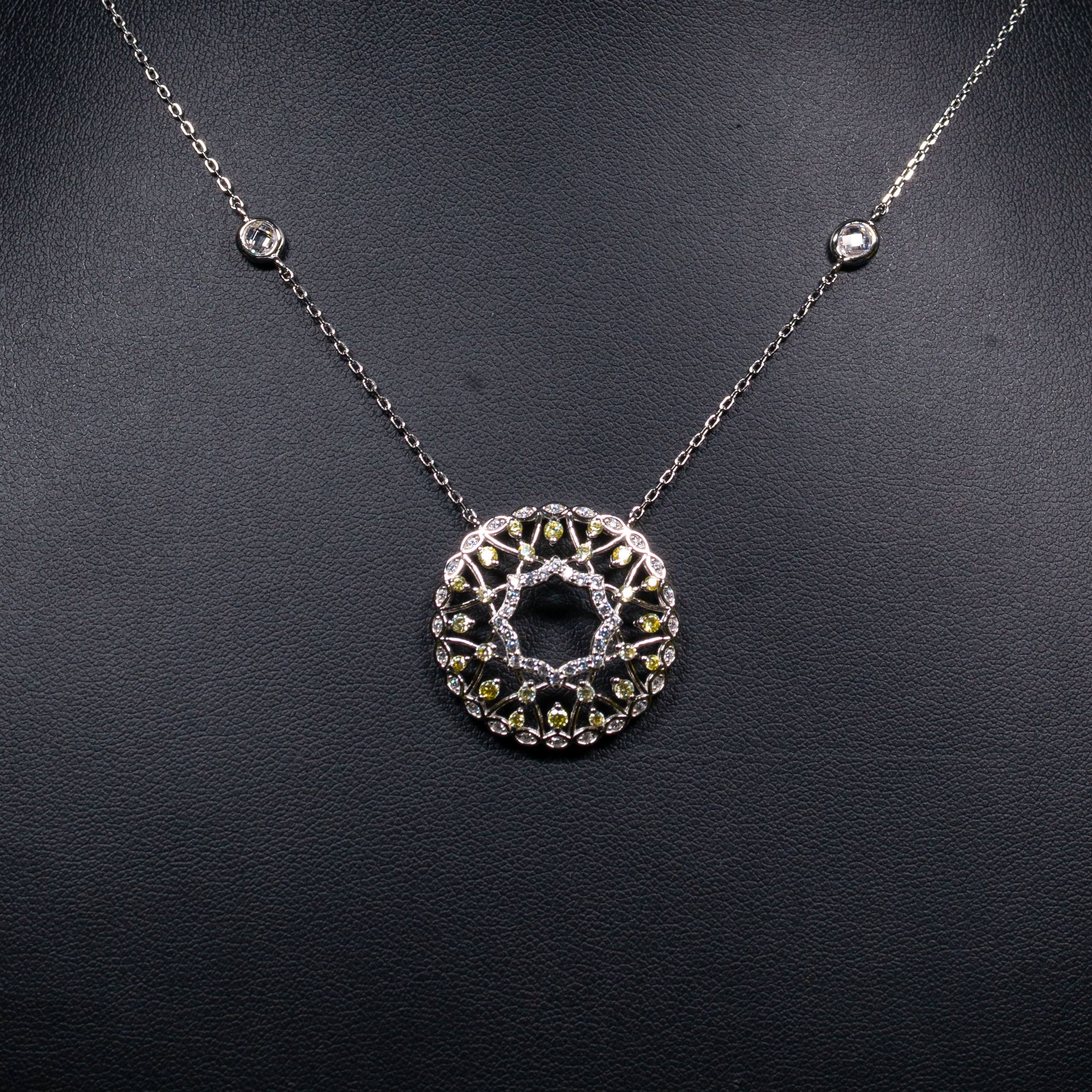 Dolce Mondo Zahra Golden Yellow & White Zircon 925 Silver Pendant & Earring Set