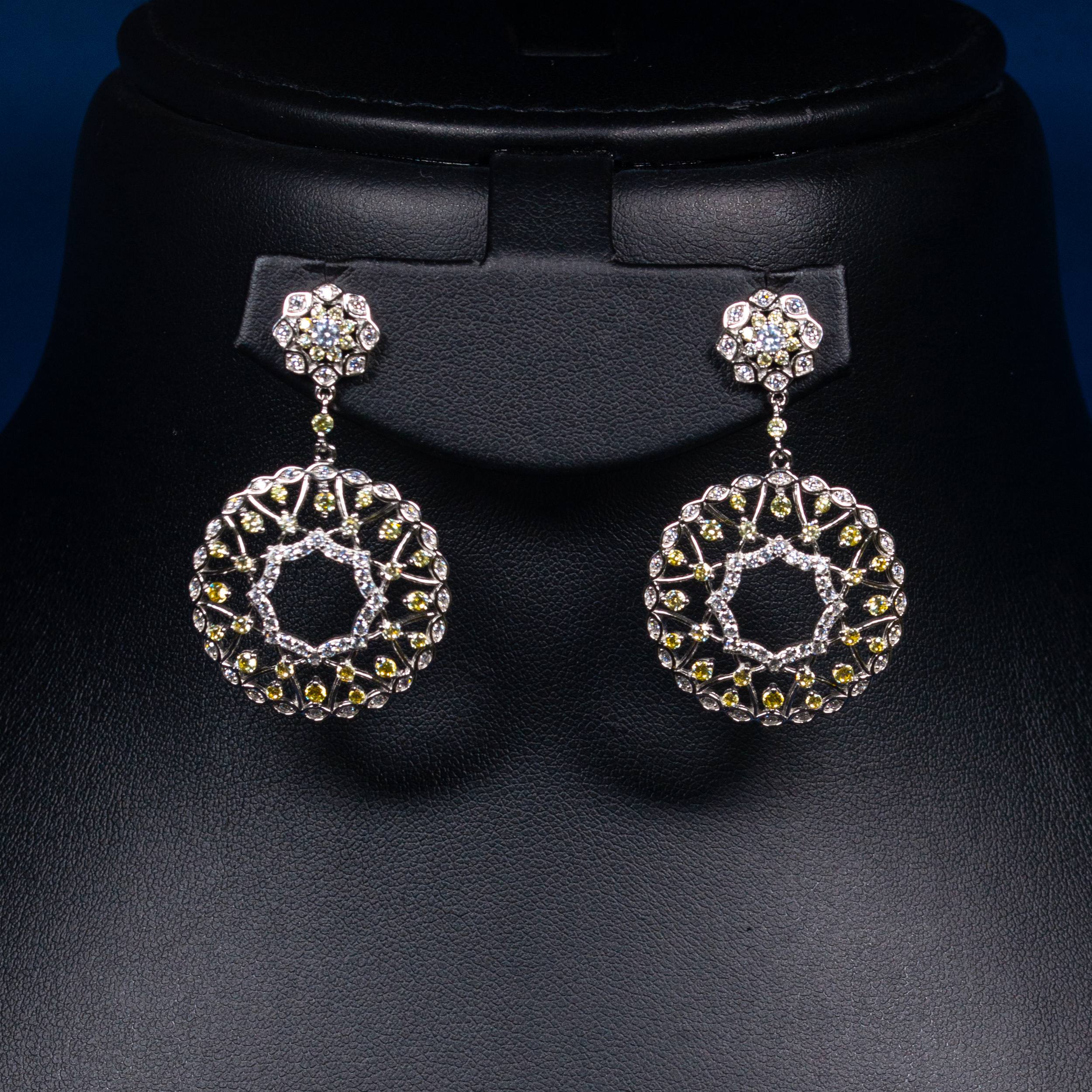 Dolce Mondo Zahra Golden Yellow & White Zircon 925 Silver Pendant & Earring Set