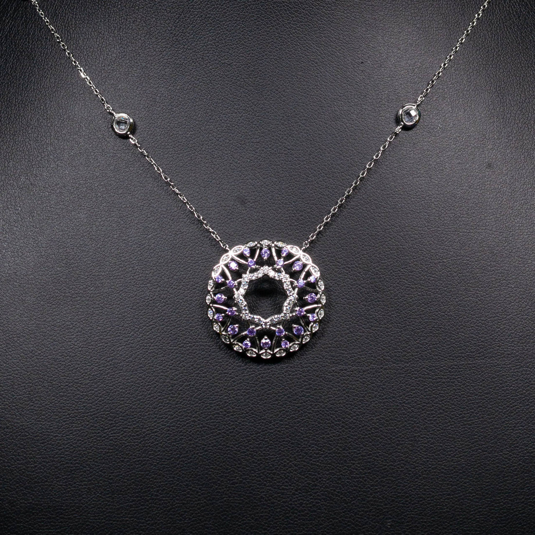 Dolce Mondo Lujain Lavender Purple & White Zircon 925 Silver Pendant & Earring Set