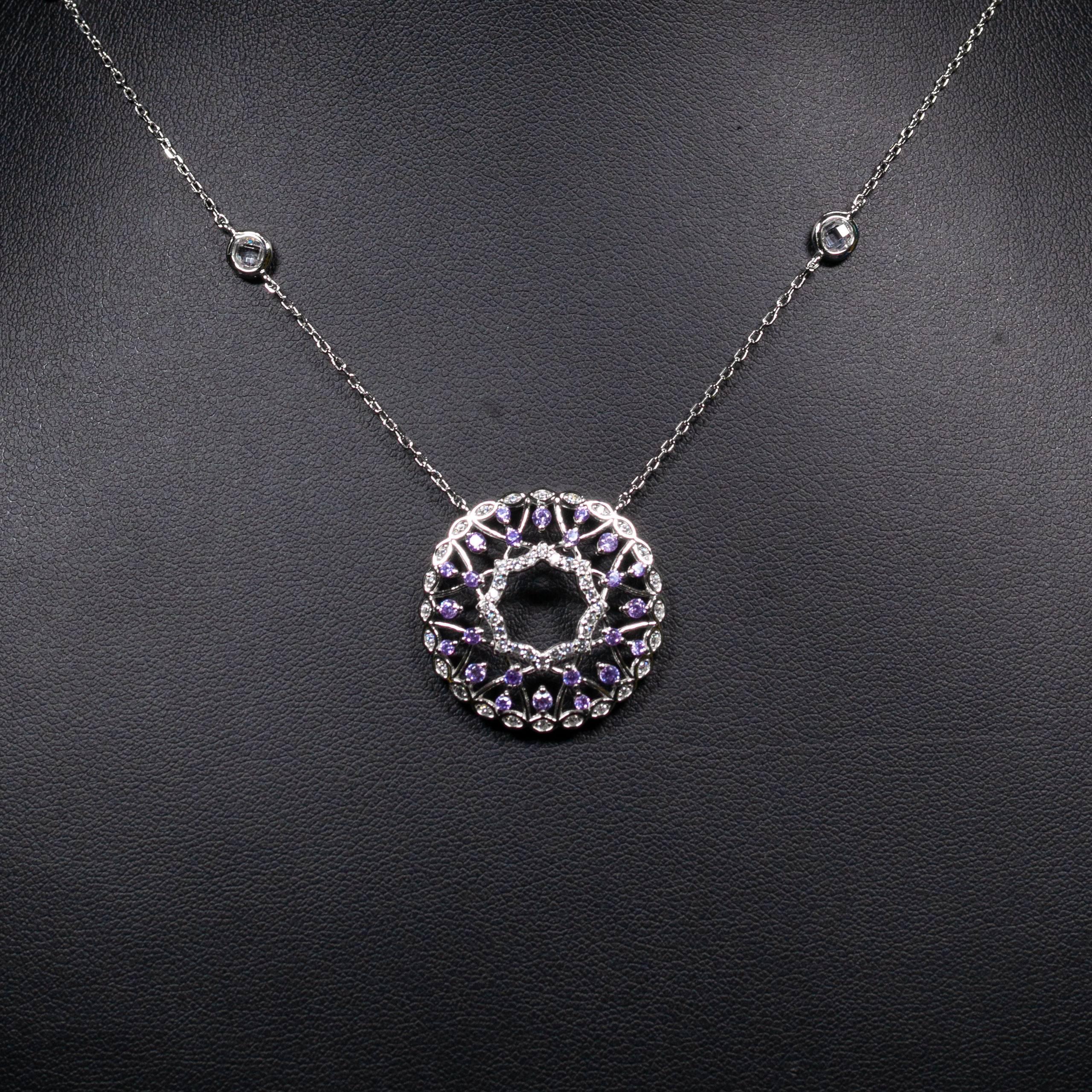 Dolce Mondo Lujain Lavender Purple & White Zircon 925 Silver Pendant & Earring Set