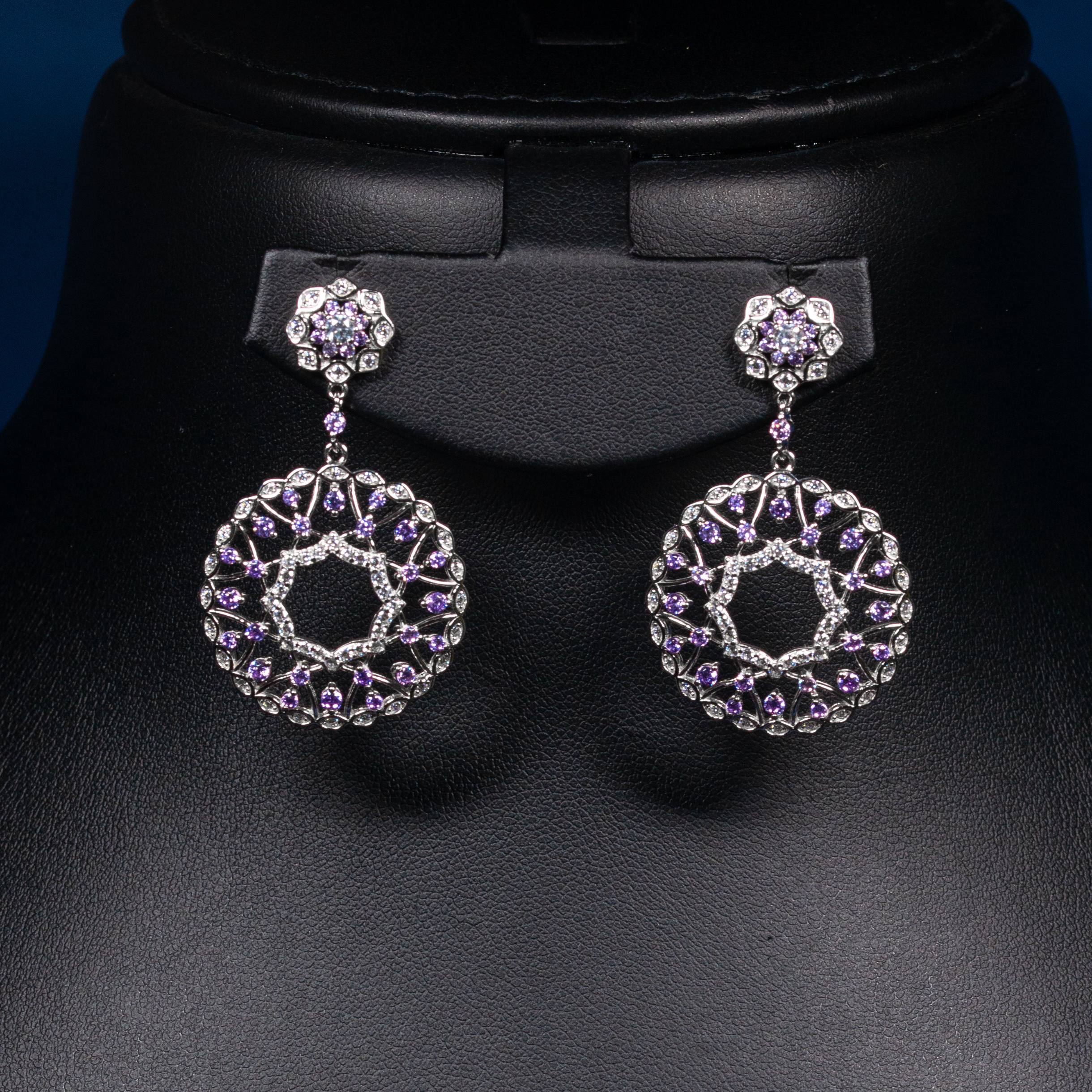 Dolce Mondo Lujain Lavender Purple & White Zircon 925 Silver Pendant & Earring Set