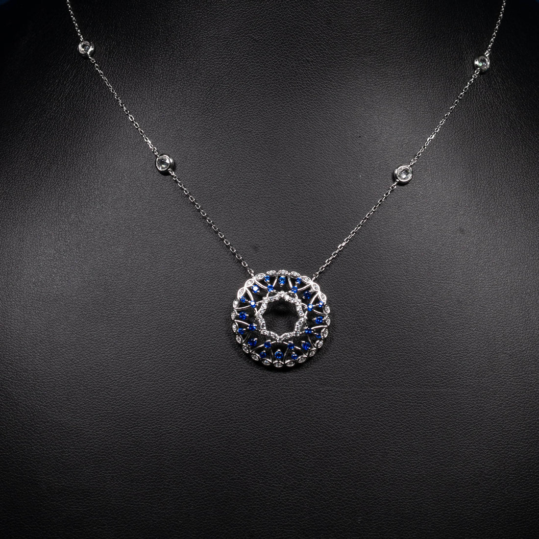 Dolce Mondo Amira Royal Blue & White Zircon 925 Silver Pendant & Earring Set