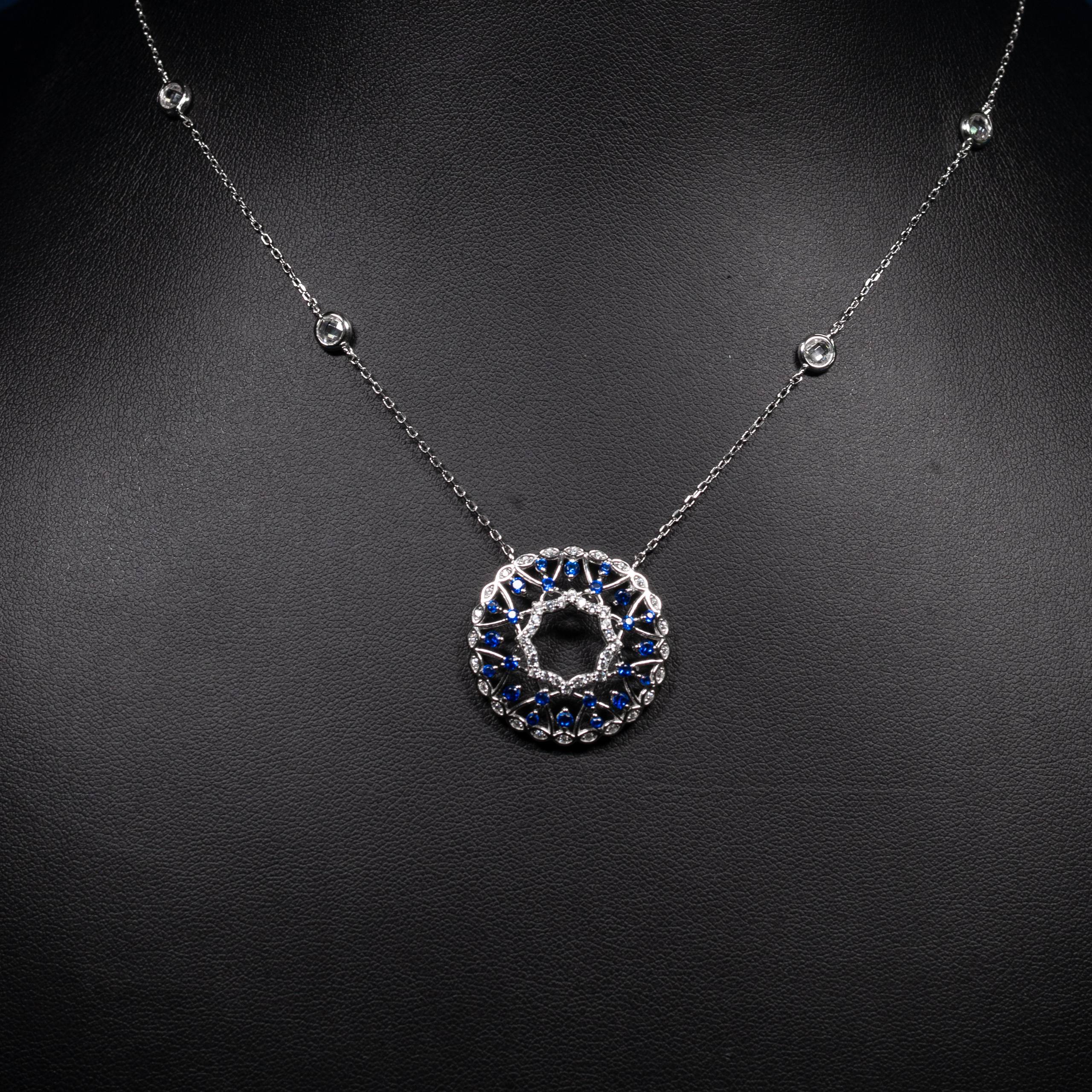 Dolce Mondo Amira Royal Blue & White Zircon 925 Silver Pendant & Earring Set