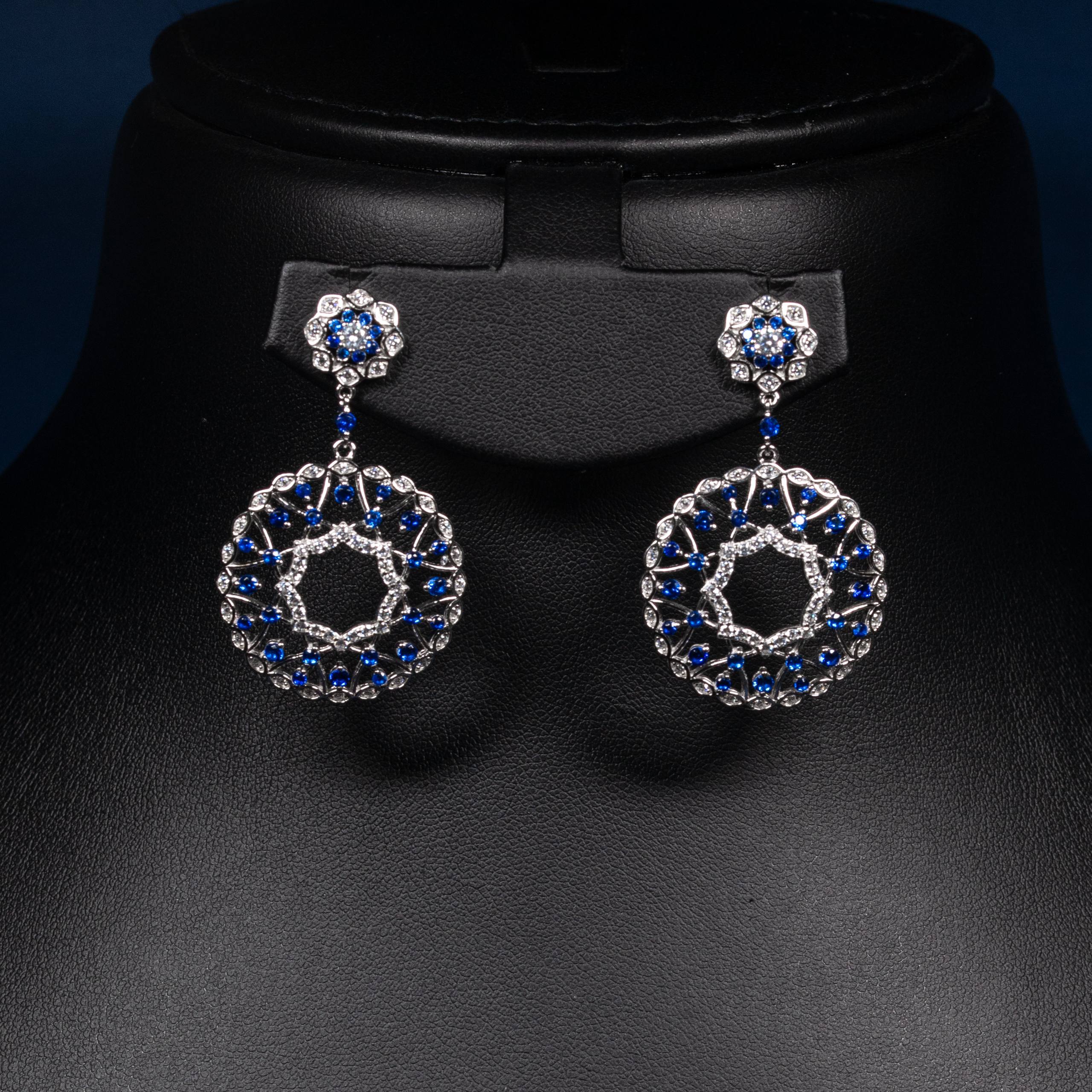 Dolce Mondo Amira Royal Blue & White Zircon 925 Silver Pendant & Earring Set