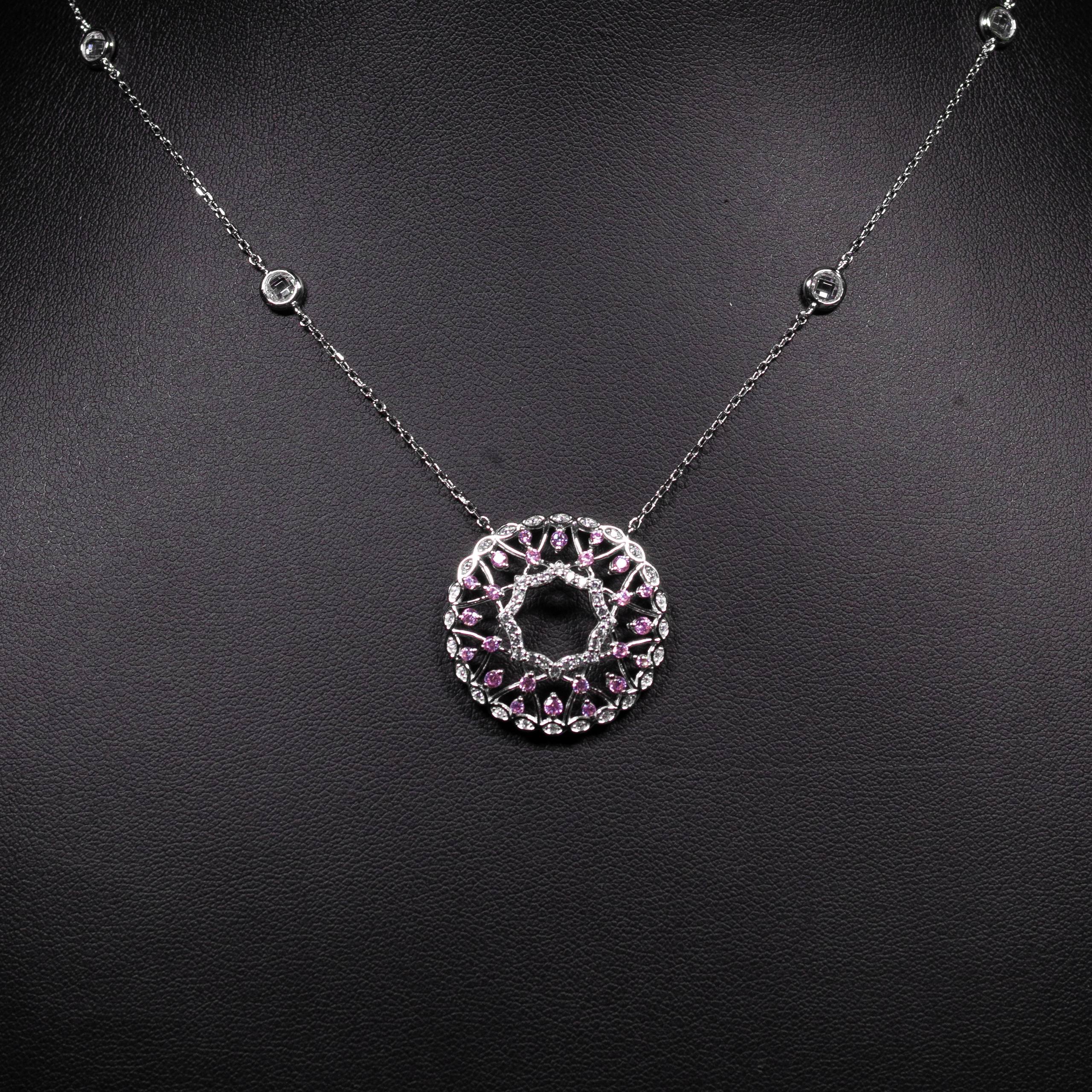 Dolce Mondo Yara Rose Pink & White Zircon 925 Silver Pendant & Earring Set