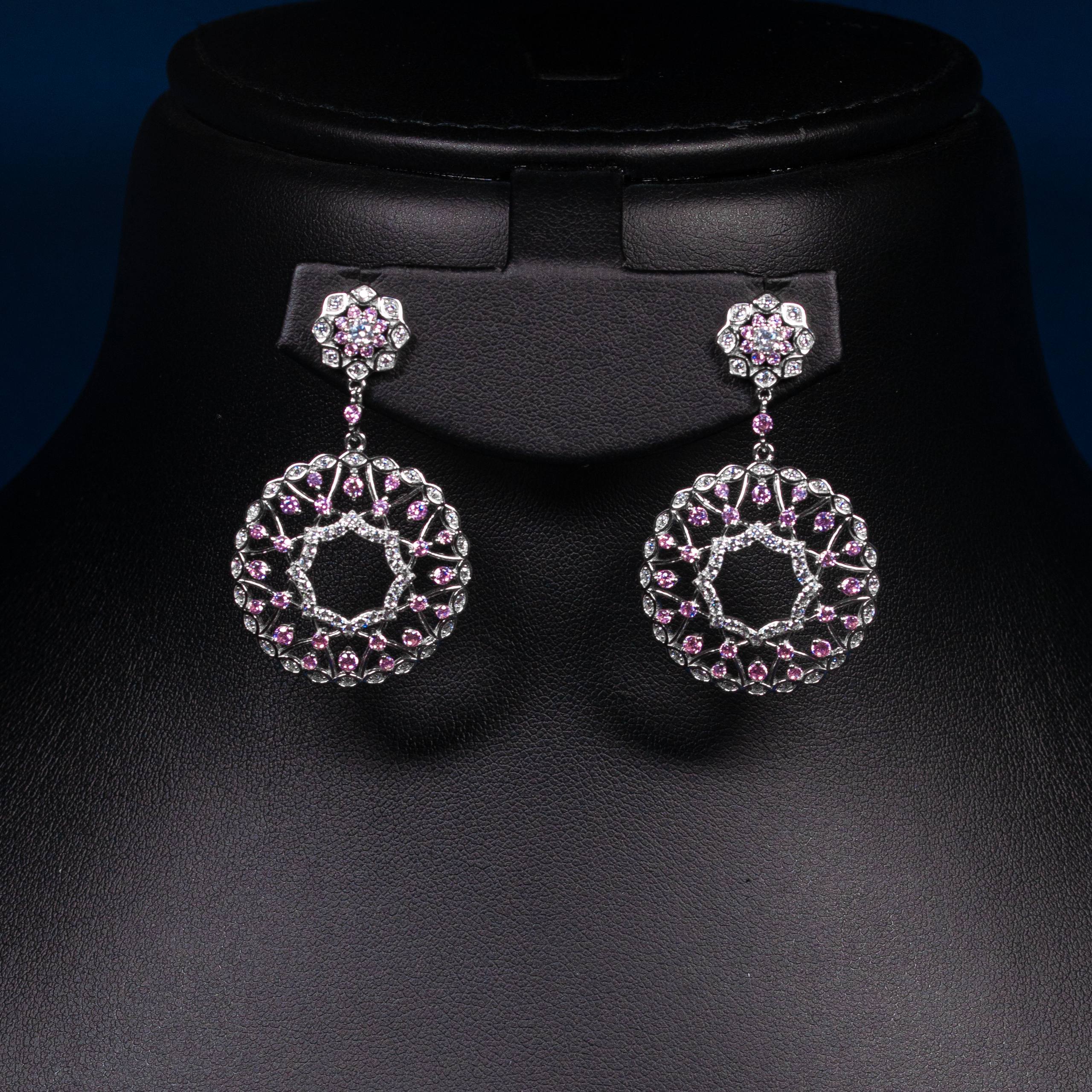 Dolce Mondo Yara Rose Pink & White Zircon 925 Silver Pendant & Earring Set
