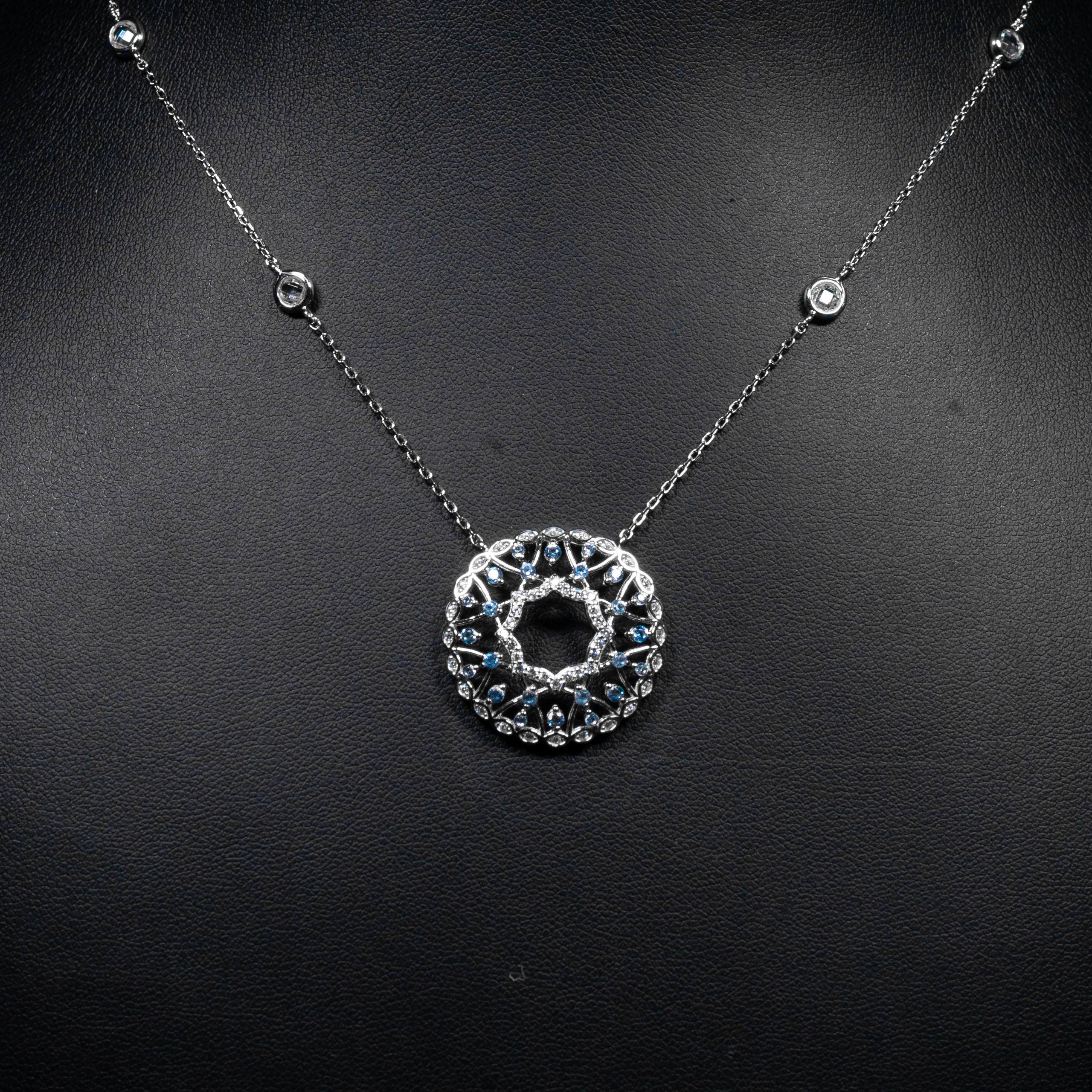 Dolce Mondo Lujain Blue & White Zircon 925 Silver Pendant & Earring Set