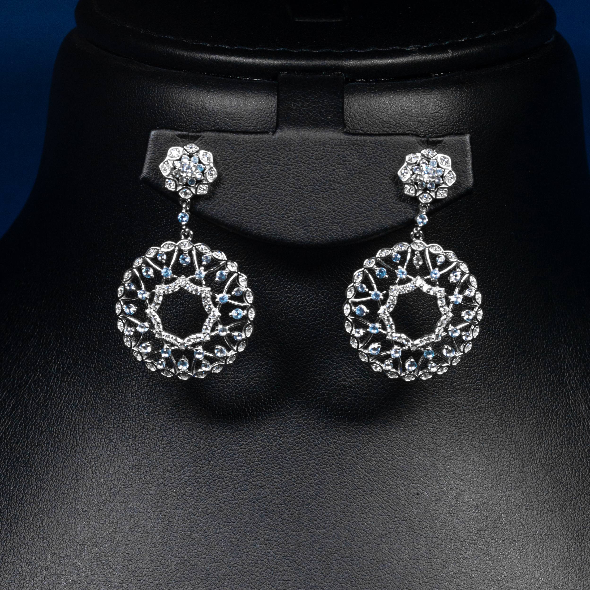 Dolce Mondo Lujain Blue & White Zircon 925 Silver Pendant & Earring Set