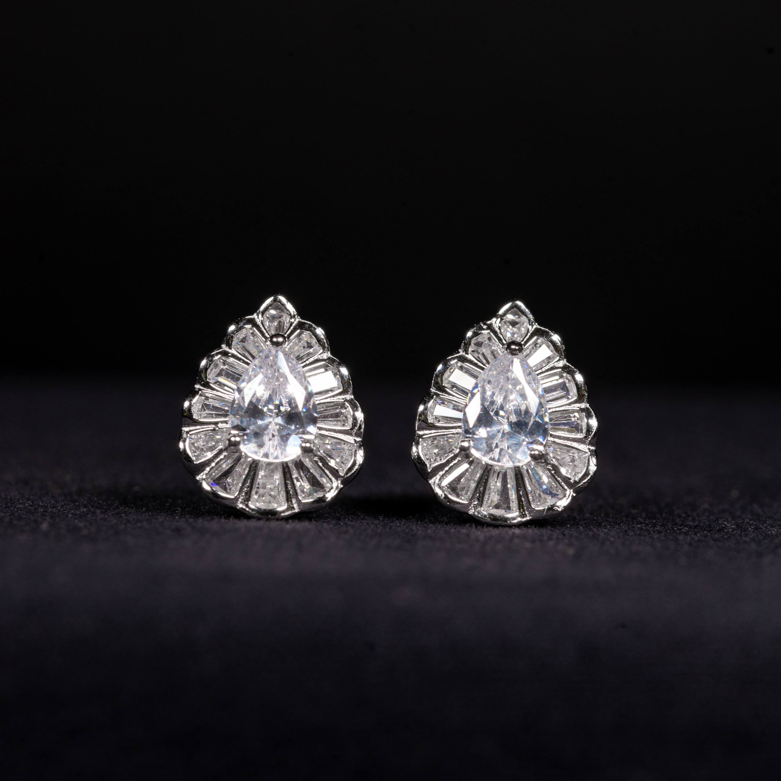 Seraphine White Zircon Pear Fan Halo Stud Earrings in 925 Silver