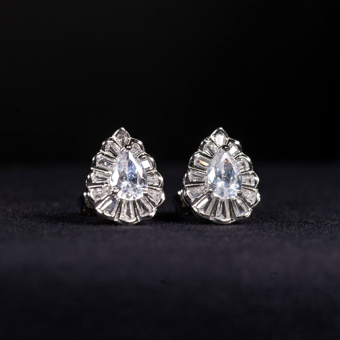 Seraphine White Zircon Pear Fan Halo Stud Earrings in 925 Silver