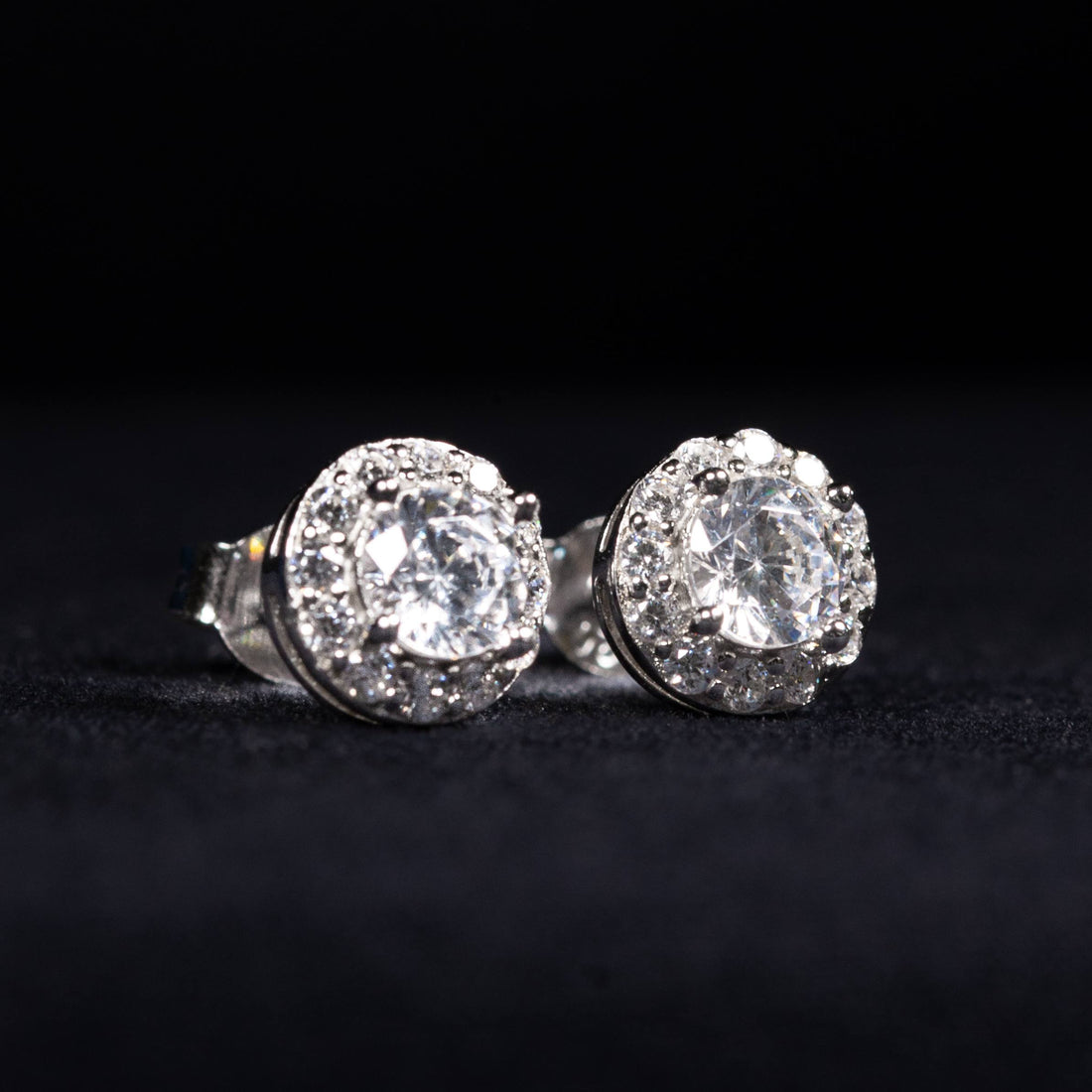 Solenne White Zircon Round Halo Stud Earrings in 925 Silver