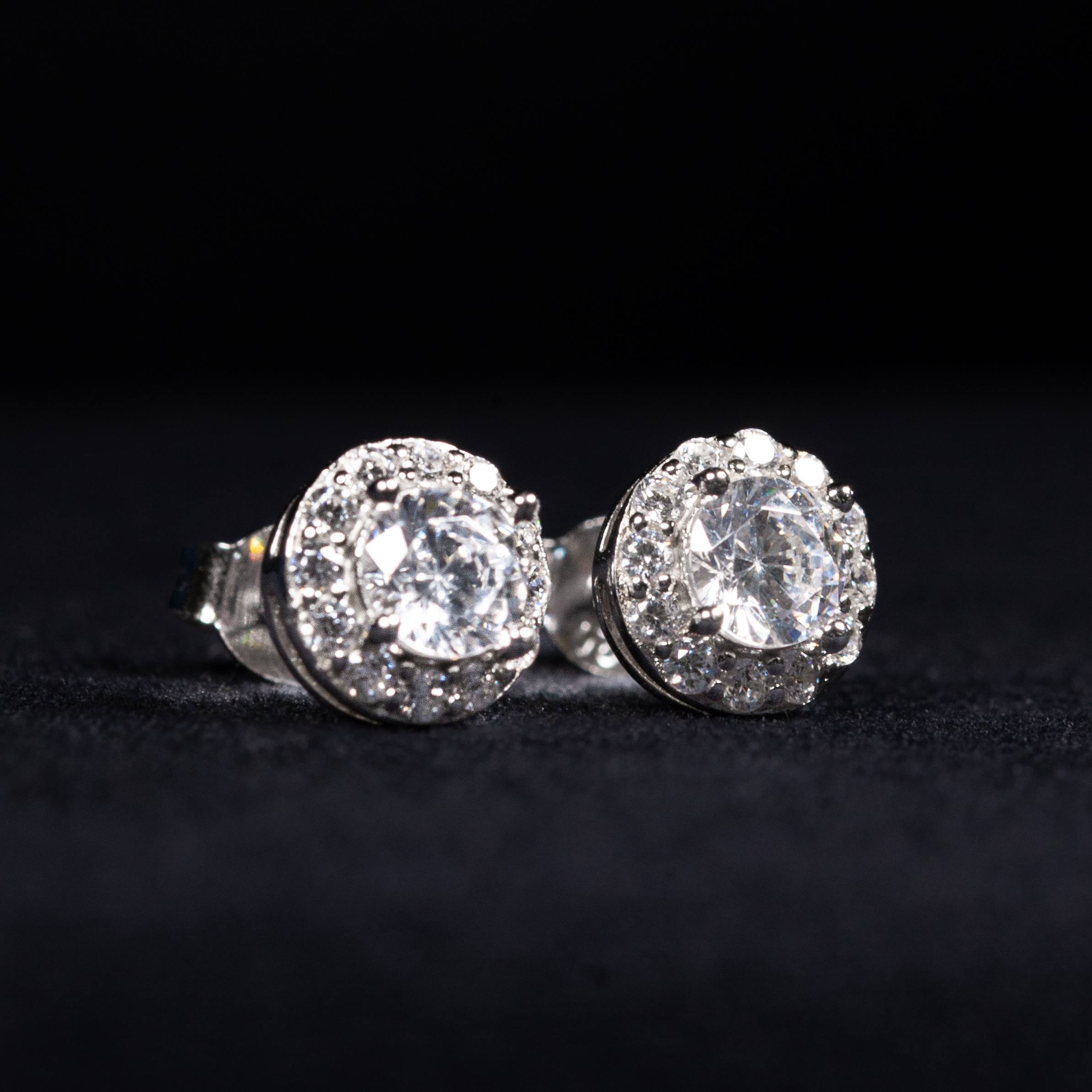Solenne White Zircon Round Halo Stud Earrings in 925 Silver
