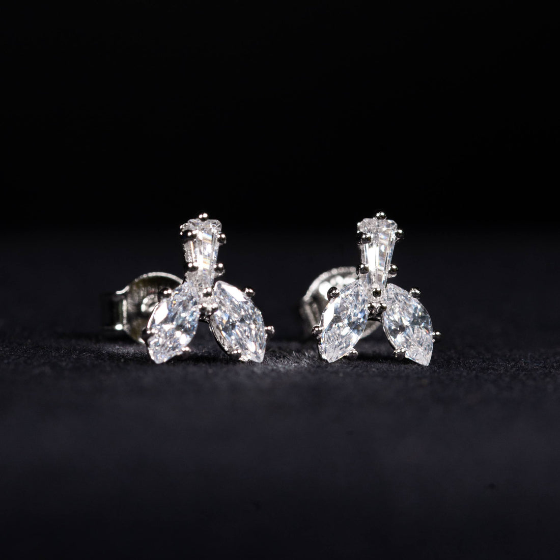 Celeste White Zircon Marquise Petal Stud Earrings in 925 Silver