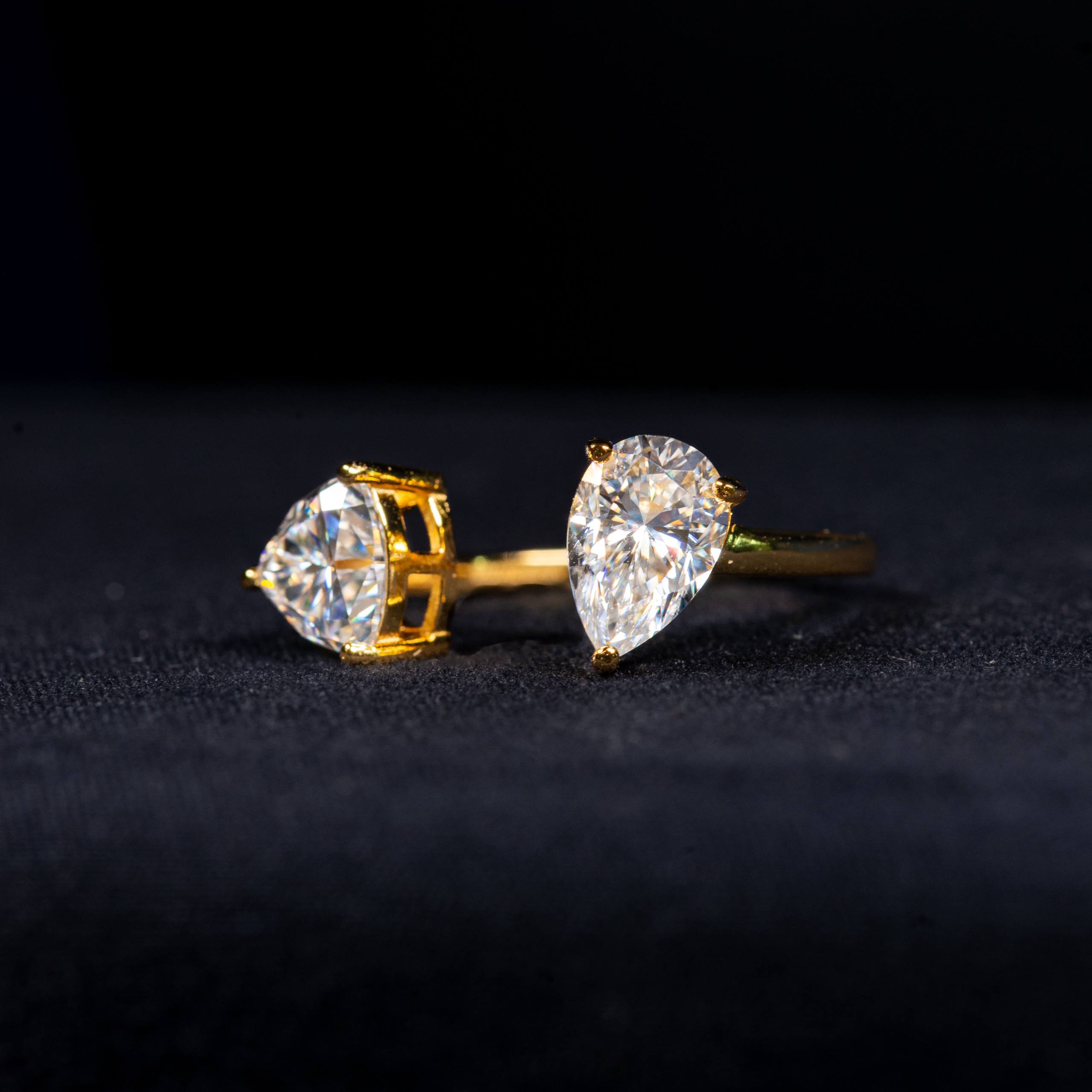 Pear and Oval Cut GRA Certified Moissanite Ring in Gold Plated 925 Sterling Silver – 2.59 Carat