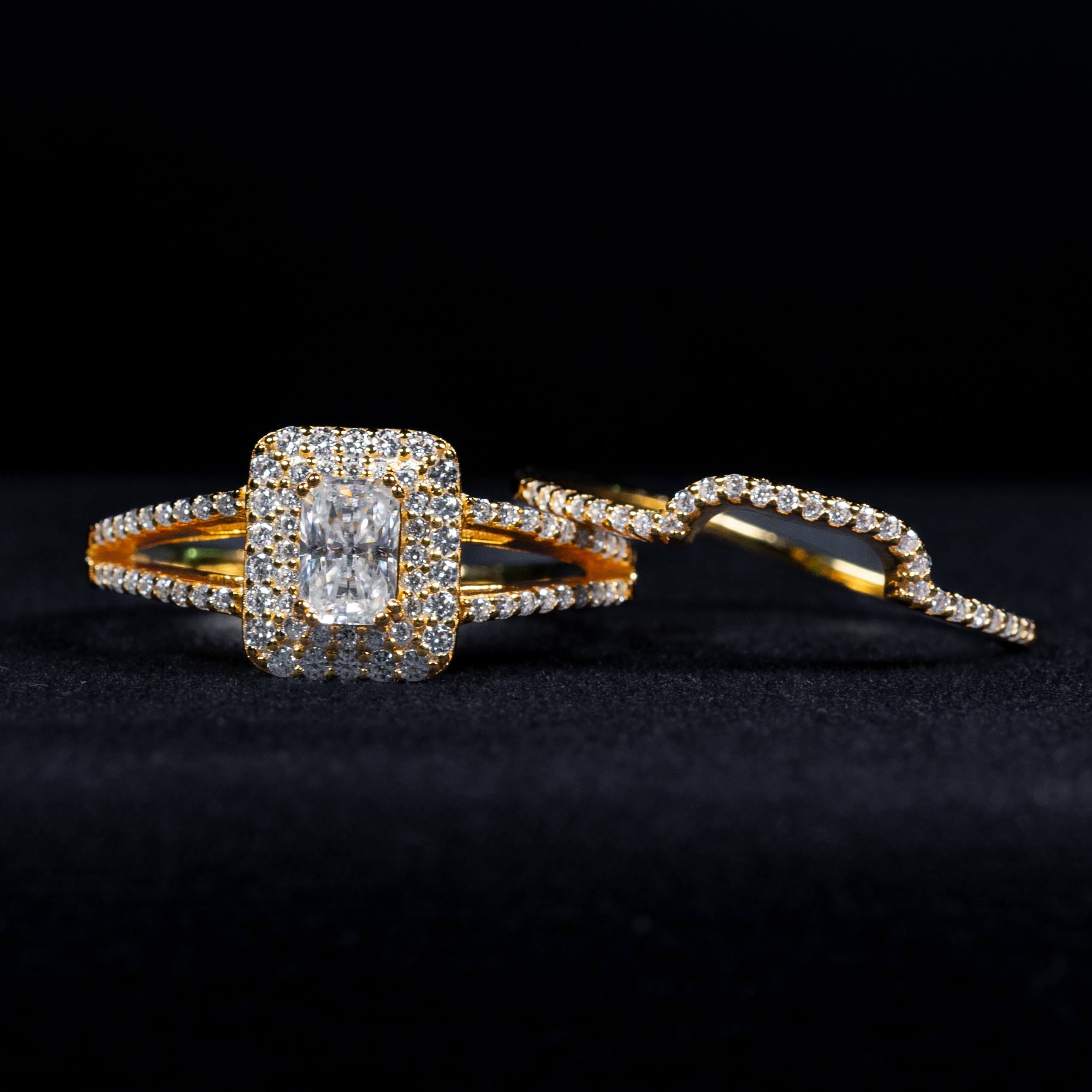 Dual Layered Radiant Cut GRA Certified Moissanite Ring in Gold Plated 925 Sterling Silver – 110 Carat