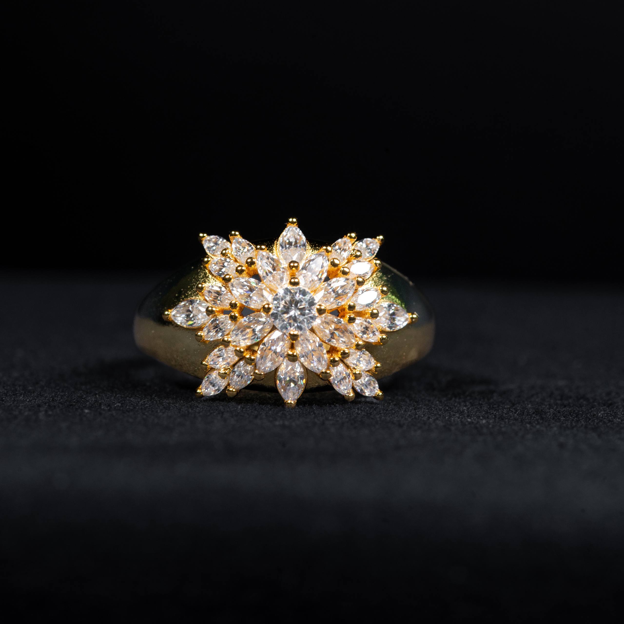 Round Cut Floral Bloom GRA Certified Moissanite Ring in Gold Plated 925 Sterling Silver – 1.43 Carat