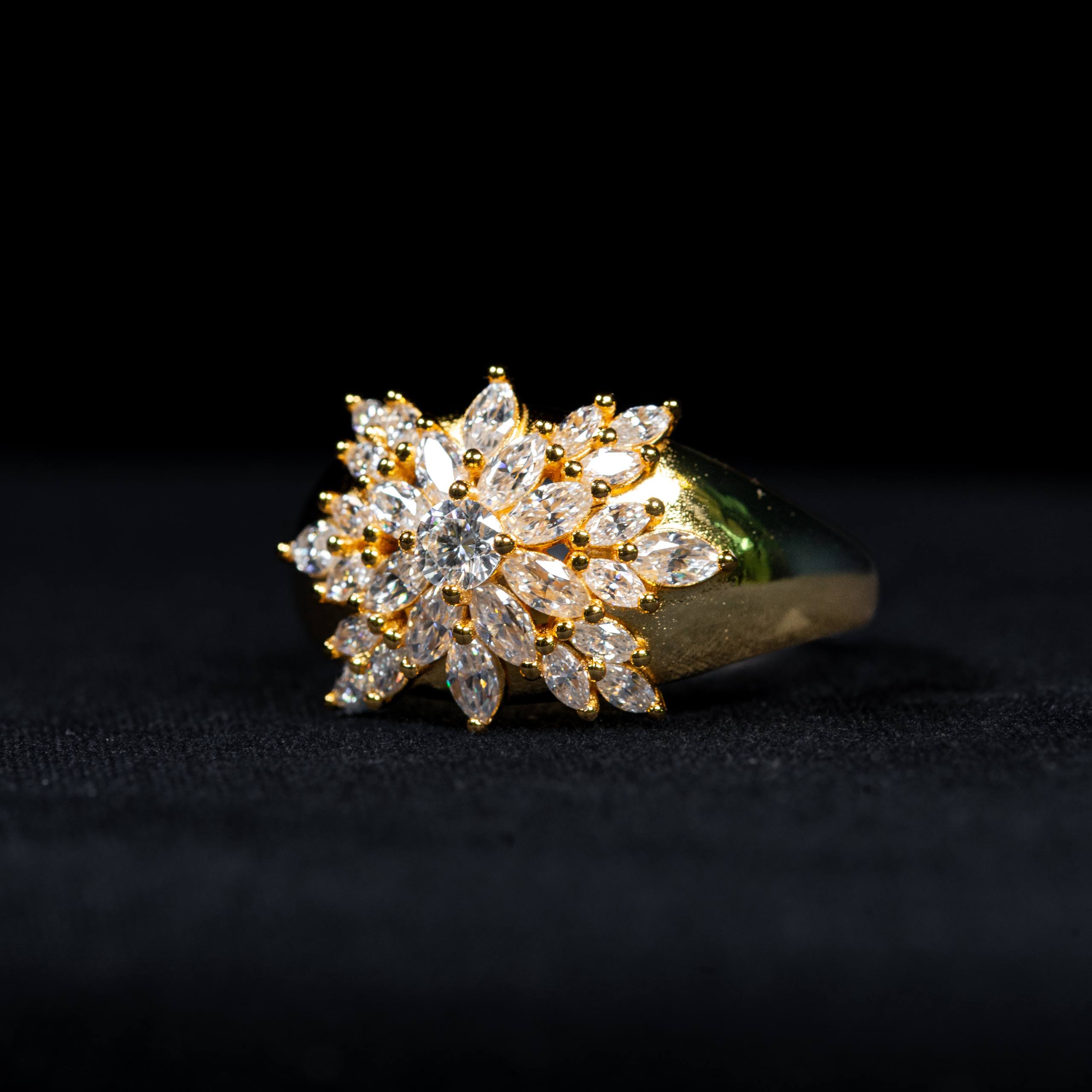 Round Cut Floral Bloom GRA Certified Moissanite Ring in Gold Plated 925 Sterling Silver – 1.43 Carat
