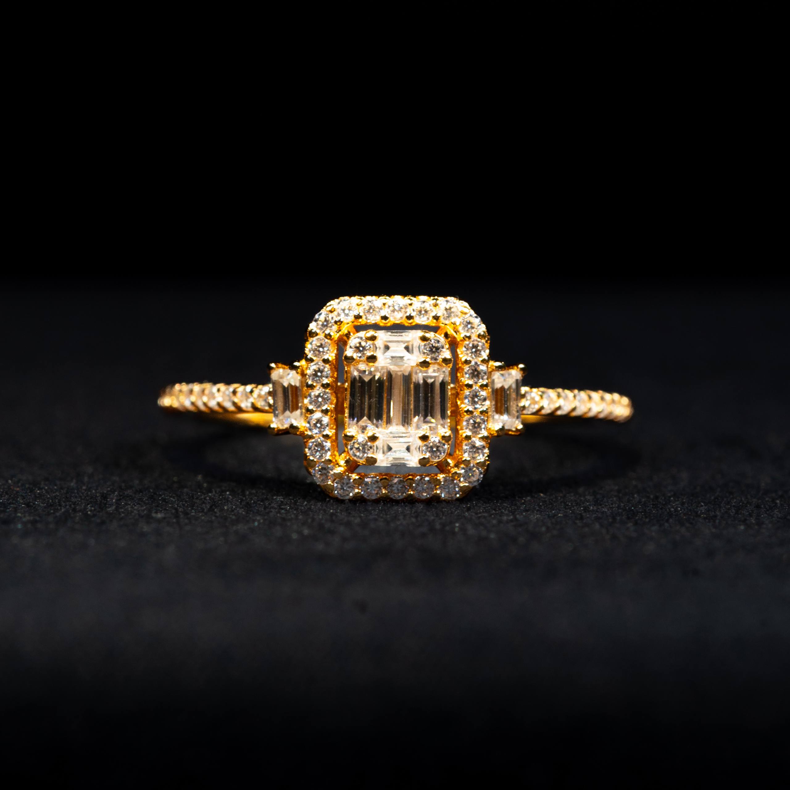 Emerald Cut Halo GRA Certified Moissanite Ring in Gold Plated 925 Sterling Silver – 0.50 Carat