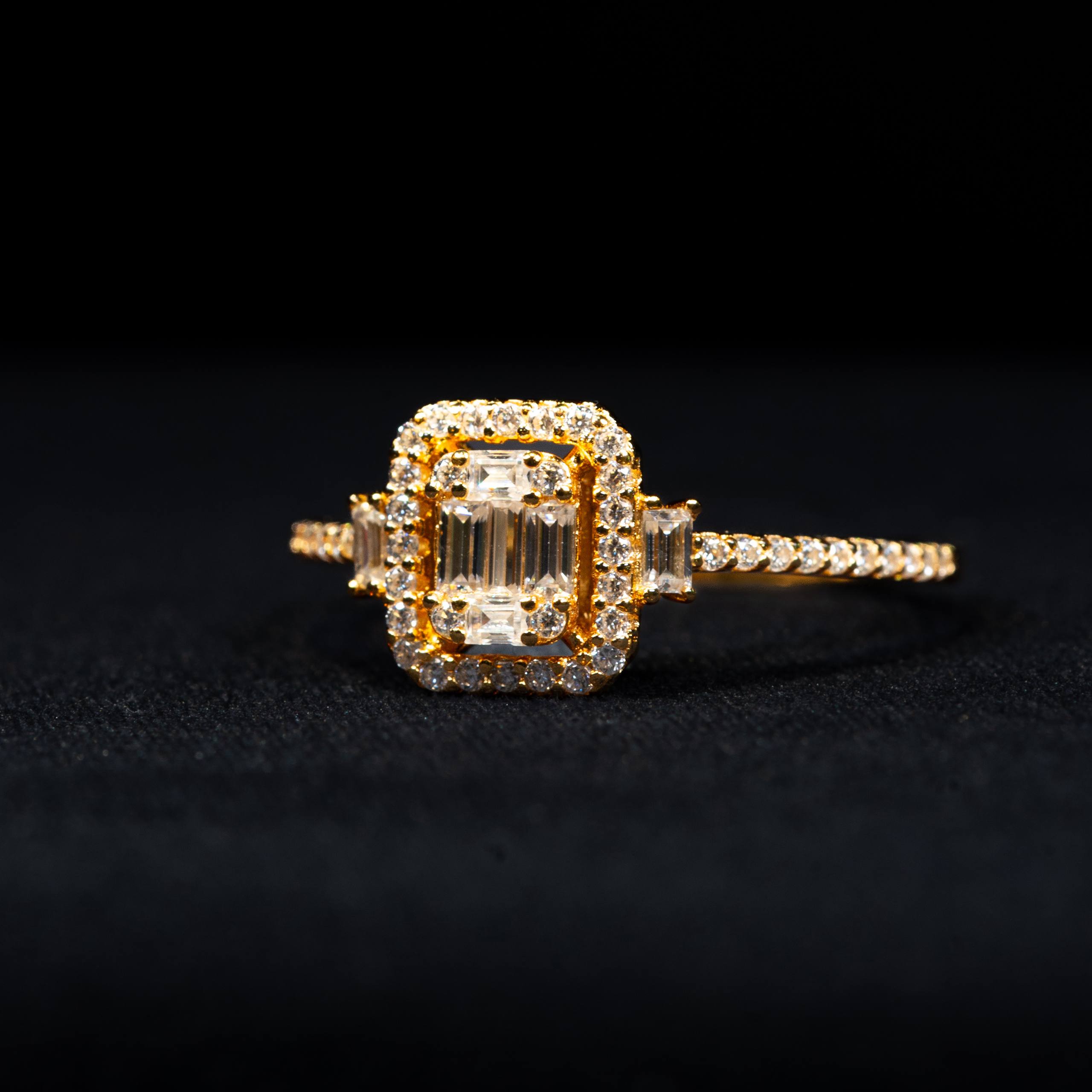 Emerald Cut Halo GRA Certified Moissanite Ring in Gold Plated 925 Sterling Silver – 0.50 Carat