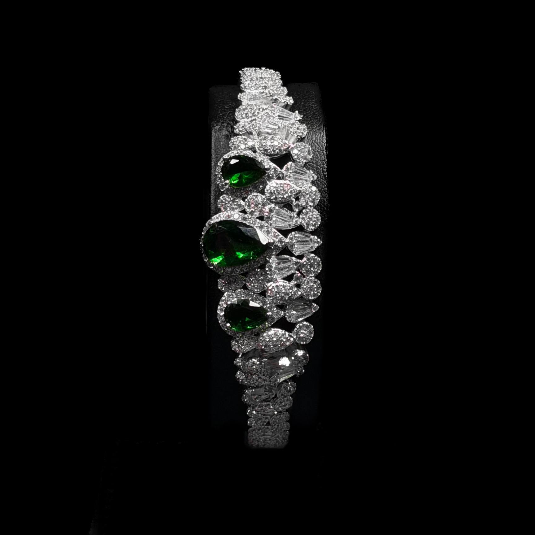 Verdant Rainfall Green & White 925 Silver Full Set