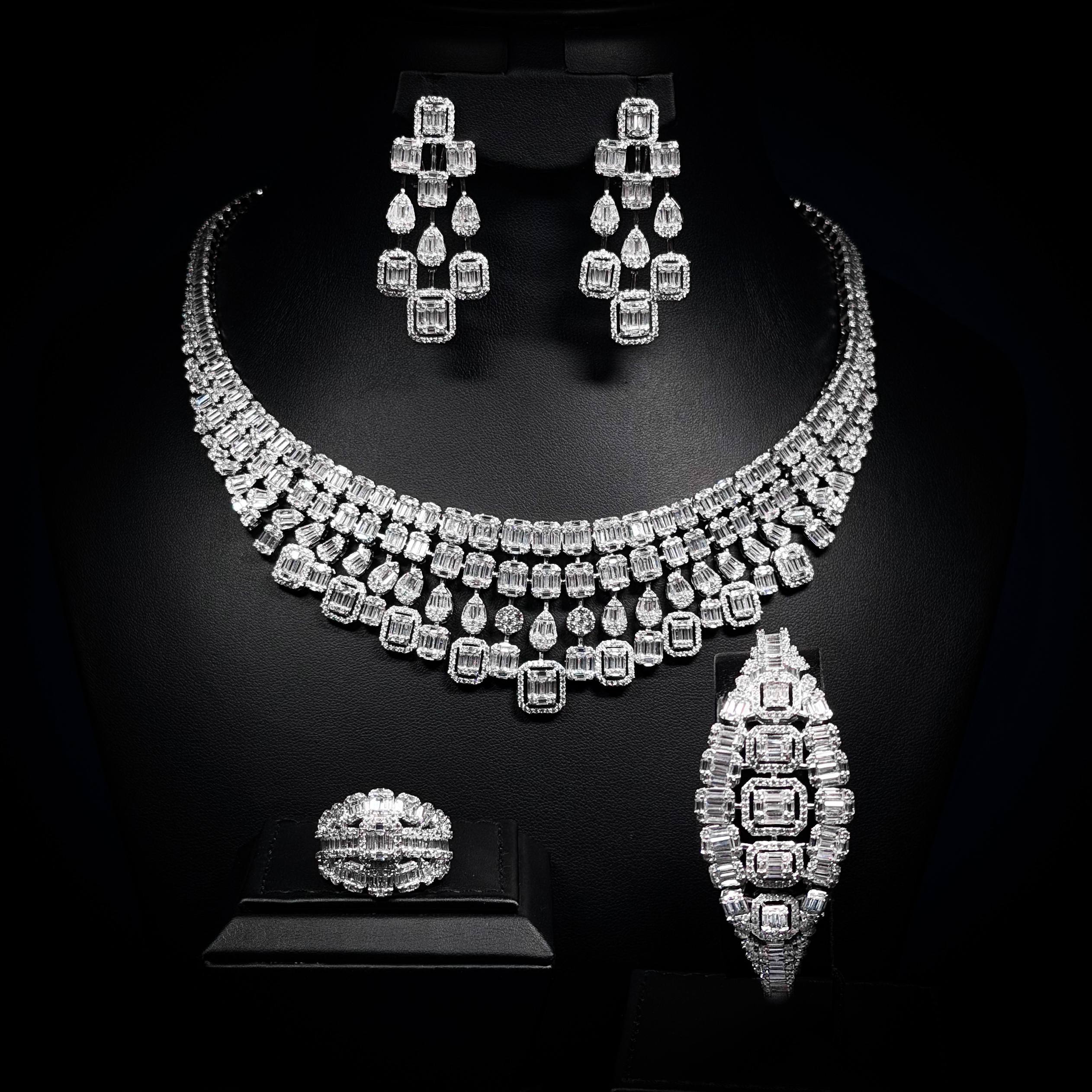 Opaline Geometry White 925 Silver Full Set