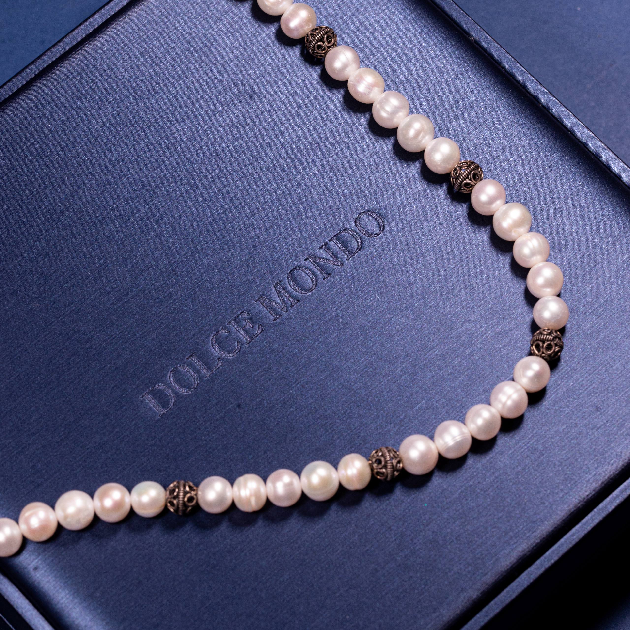 Dolce Mondo Heritage Freshwater Pearl Necklace with Vintage Bead Accents