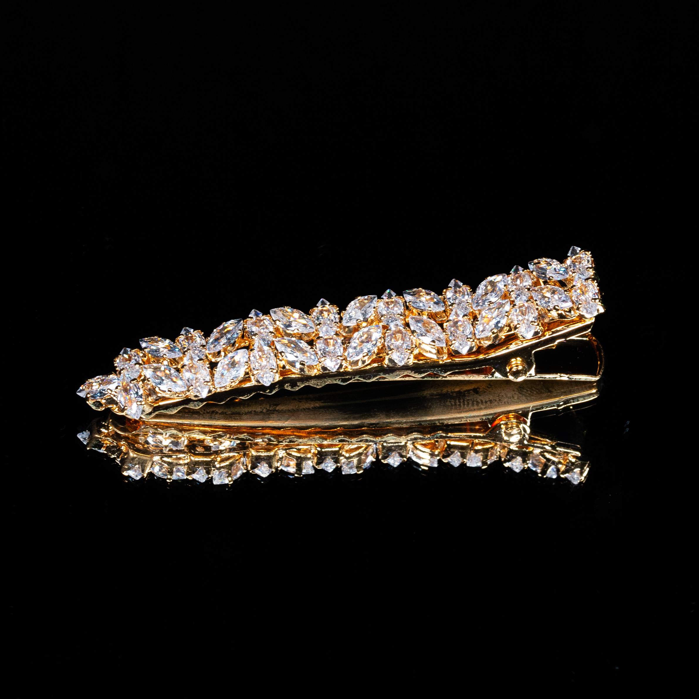 Celestial Bloom White Zircon Gold Plated Hair Pin