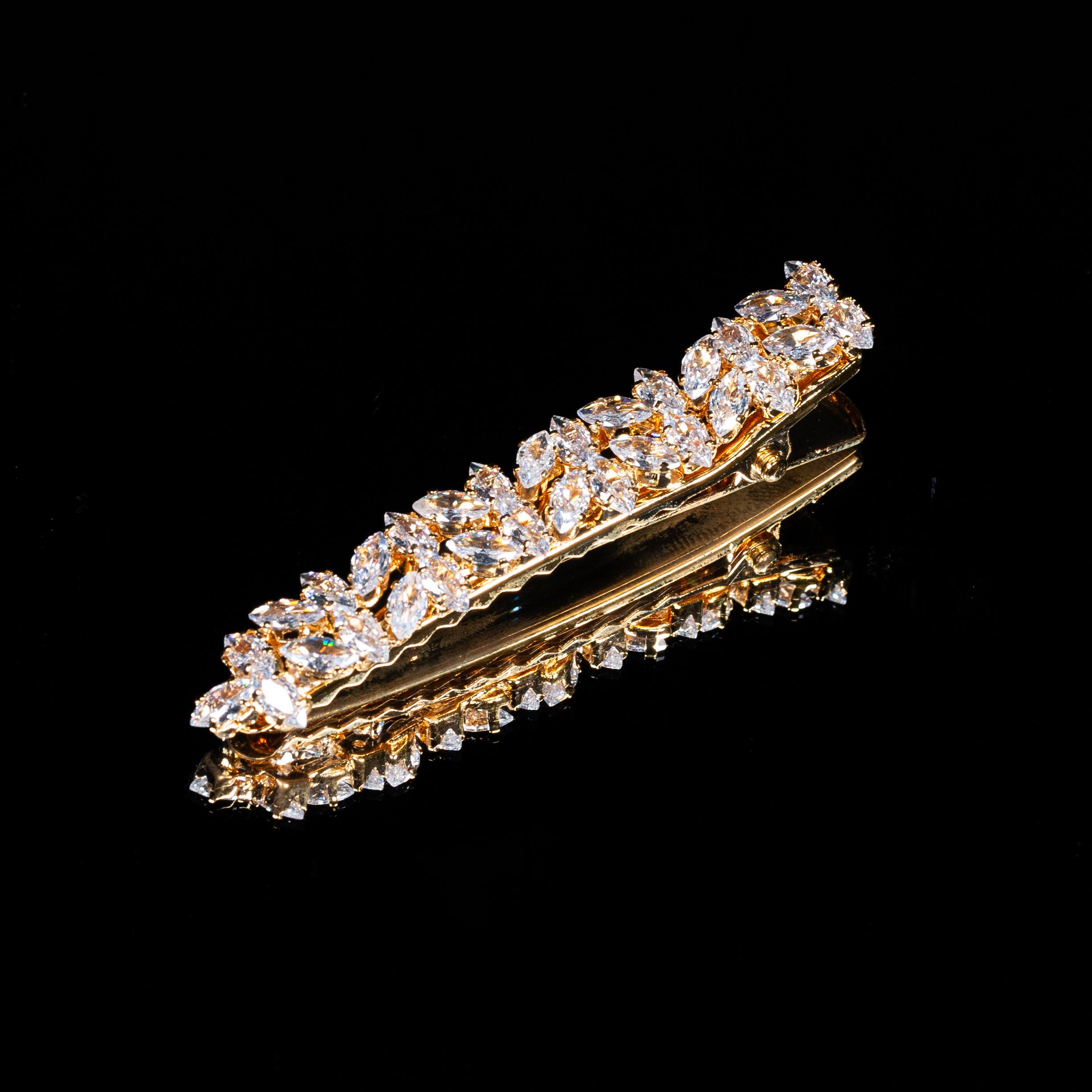 Celestial Bloom White Zircon Gold Plated Hair Pin