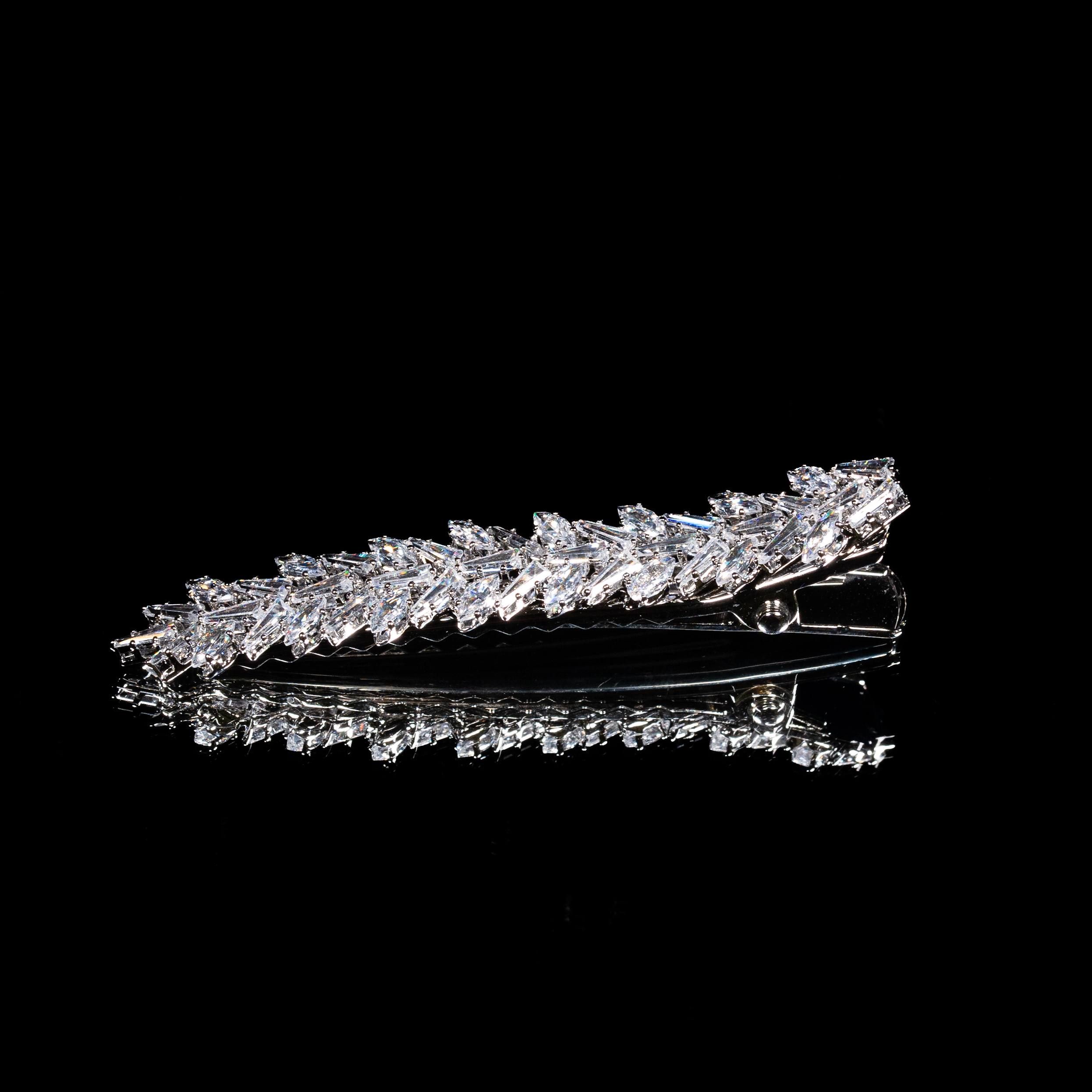Crystal Ivy White Zircon Rhodium Plated Hair Pin