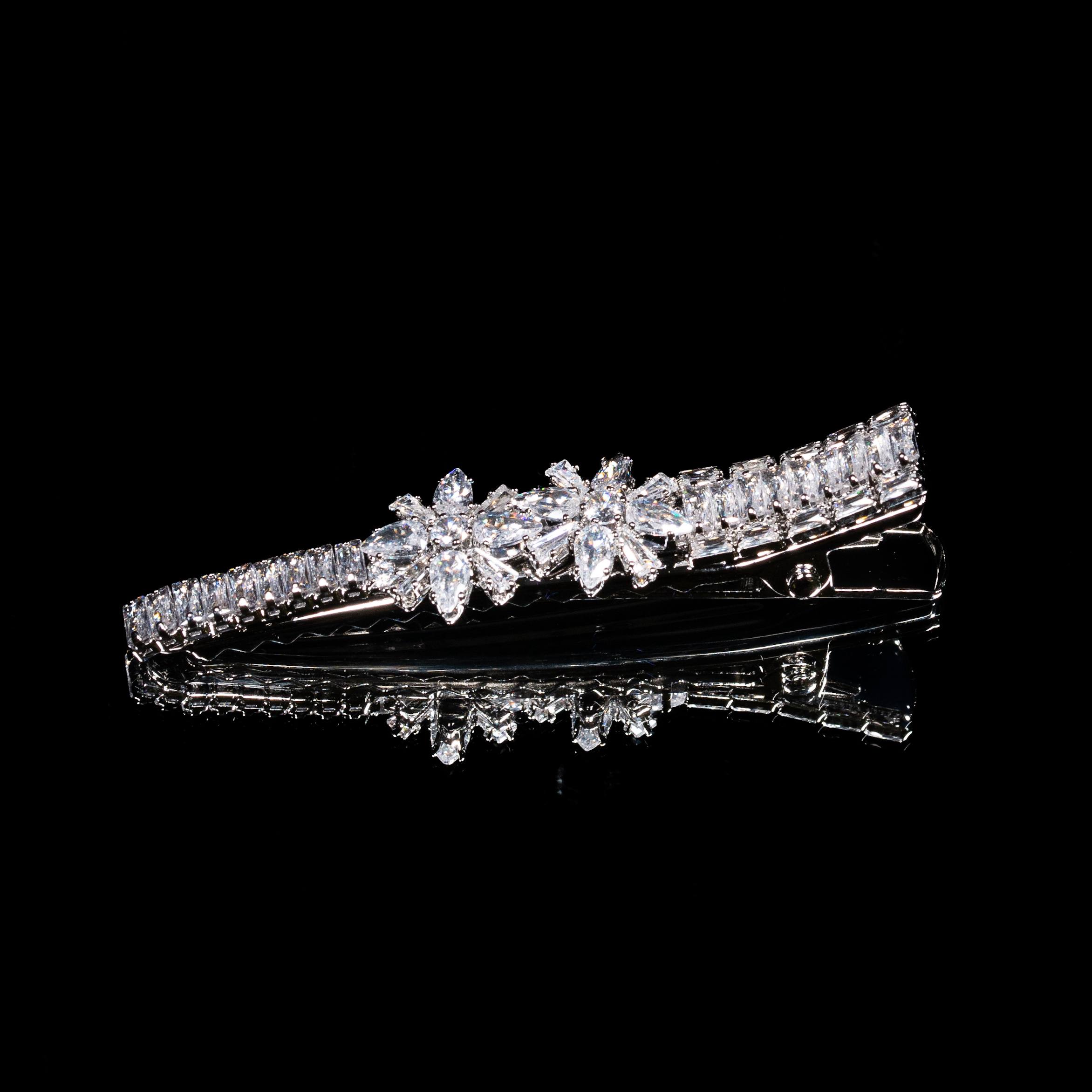 Aurora Blossom White Zircon Rhodium Plated Hair Pin