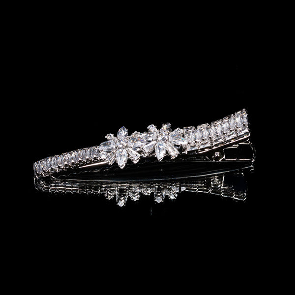 Aurora Blossom White Zircon Rhodium Plated Hair Pin