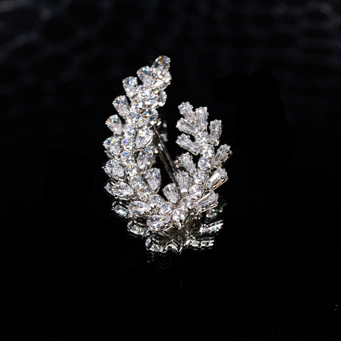 Mariam White Zircon Brooch High Quality Rhodium Plated