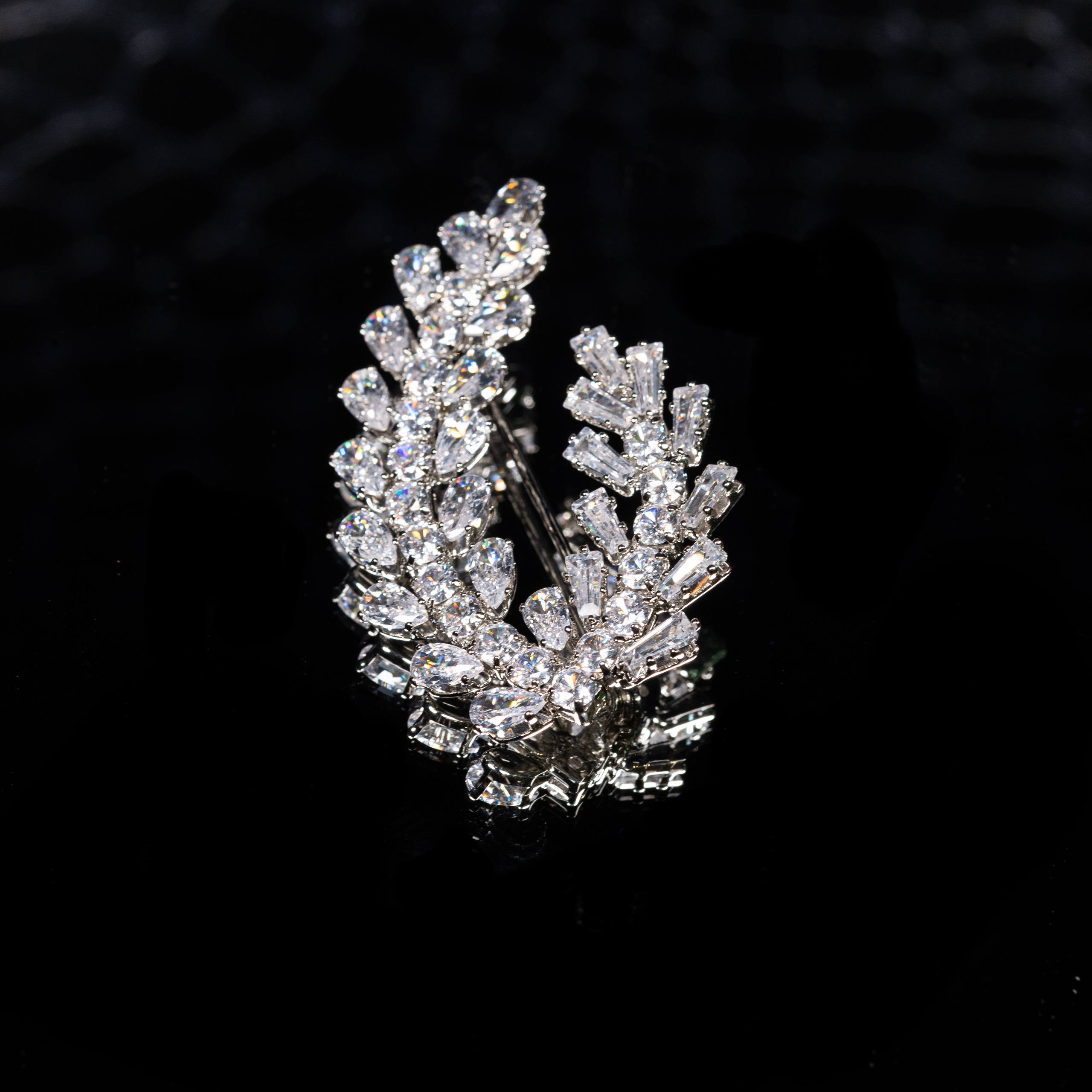 Mariam White Zircon Brooch High Quality Rhodium Plated
