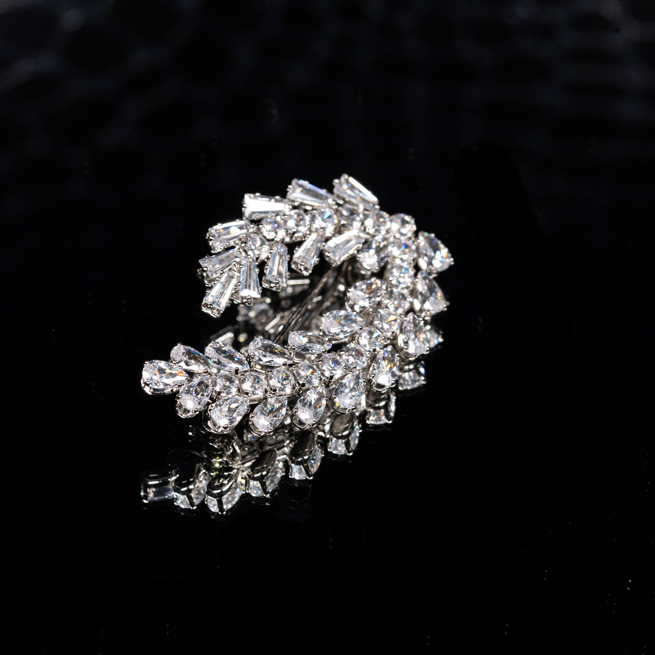 Mariam White Zircon Brooch High Quality Rhodium Plated
