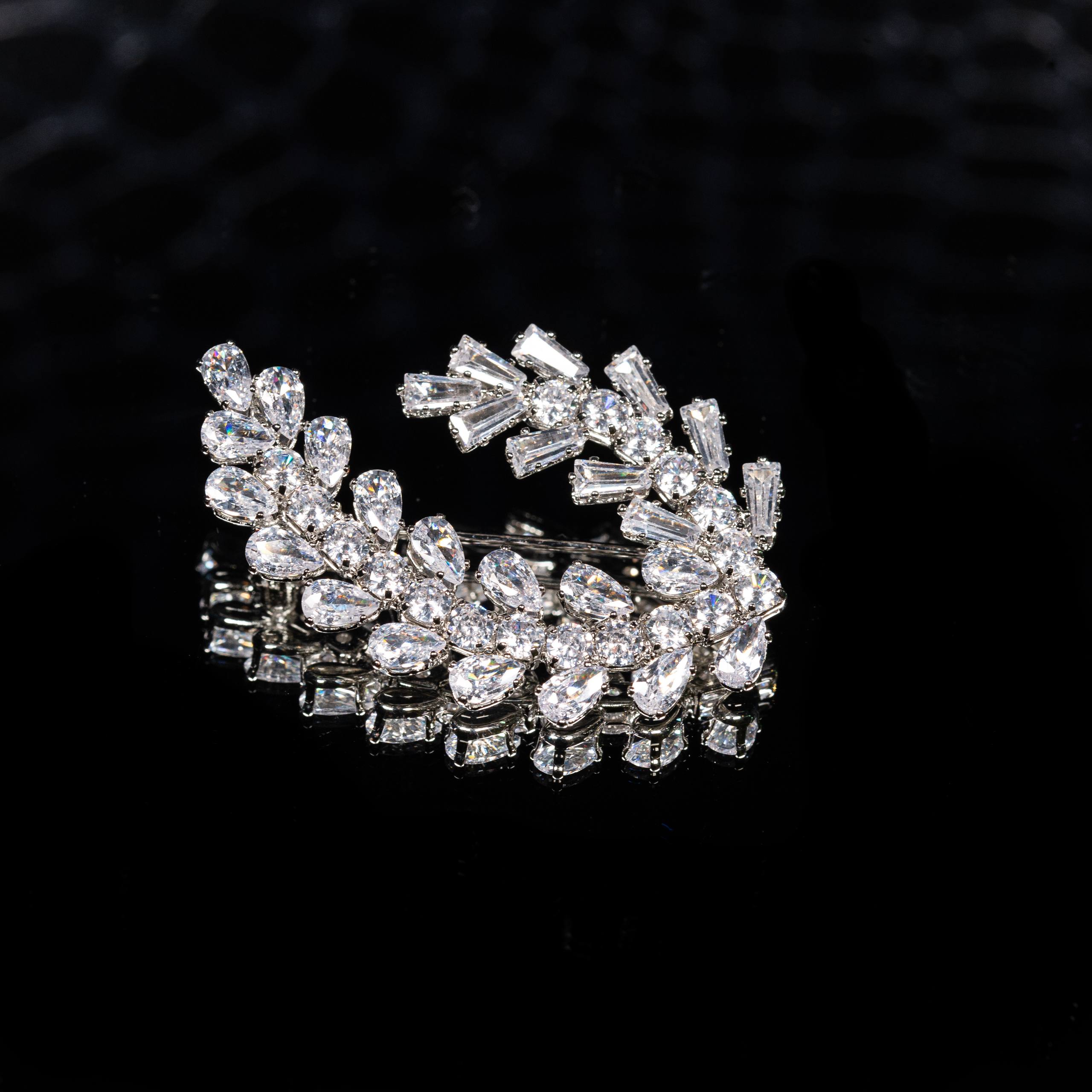 Mariam White Zircon Brooch High Quality Rhodium Plated