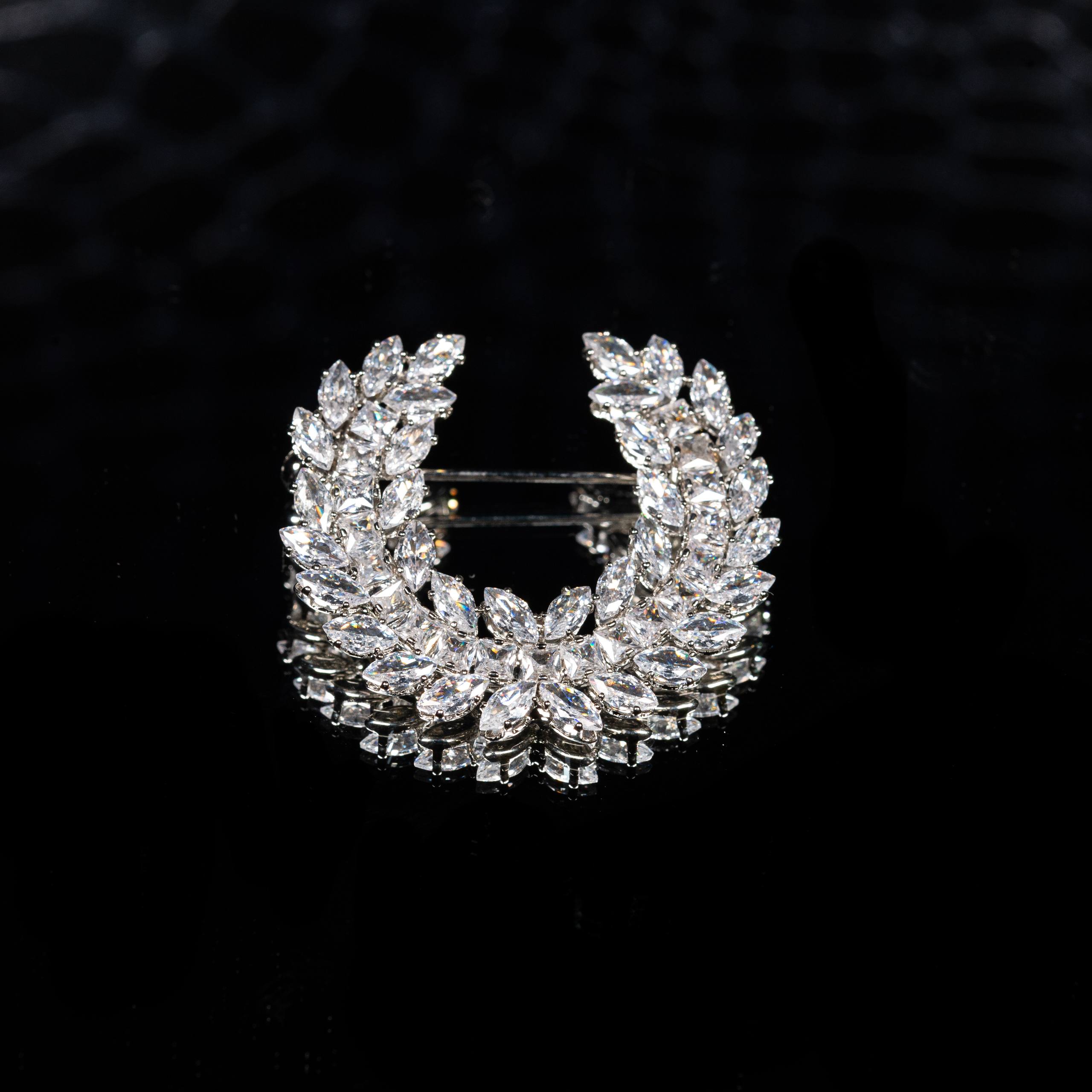 Noura White Zircon Brooch High Quality Rhodium Plated